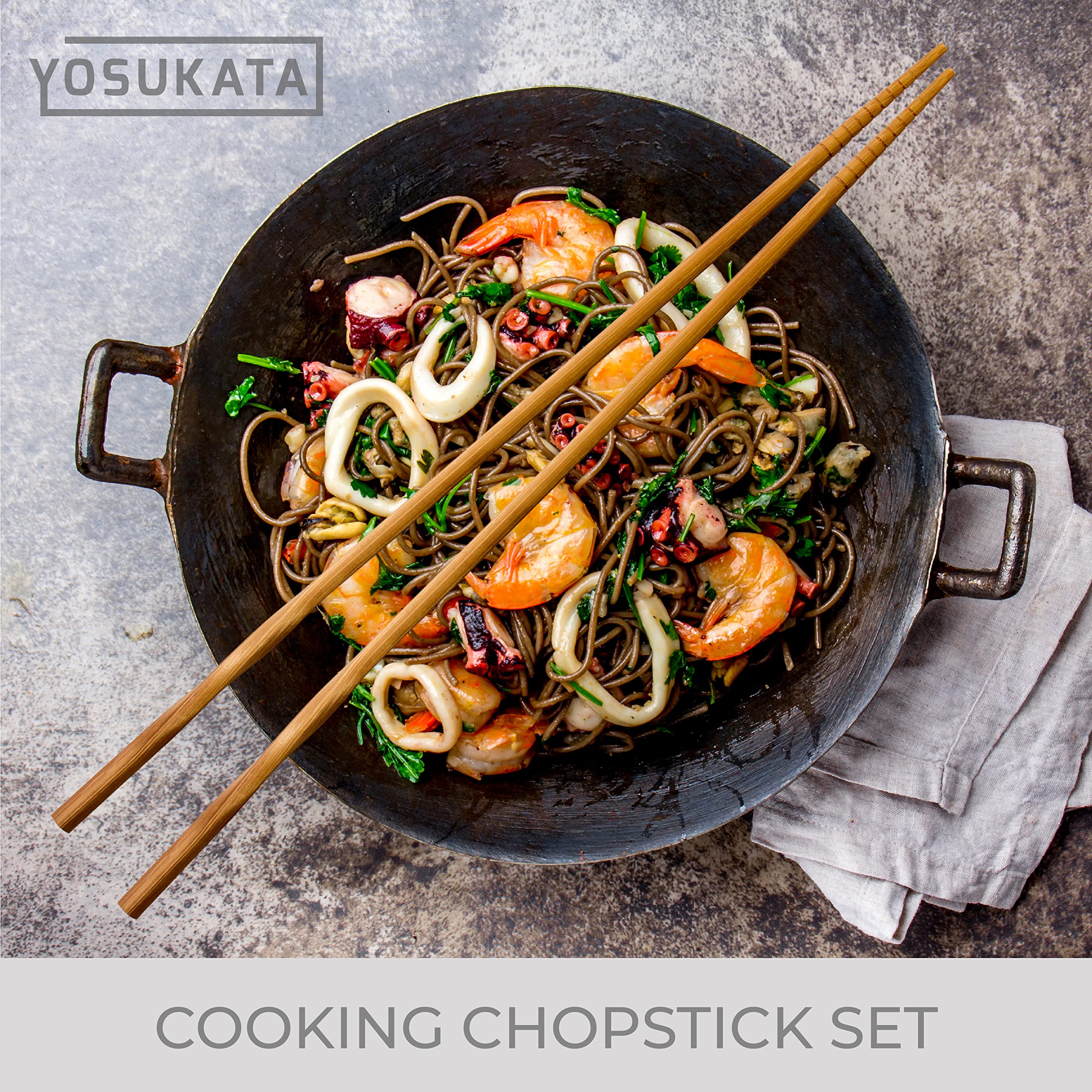 YOSUKATA 3-Pair Reusable Natural Wooden Cooking Chopsticks Set - 11.8