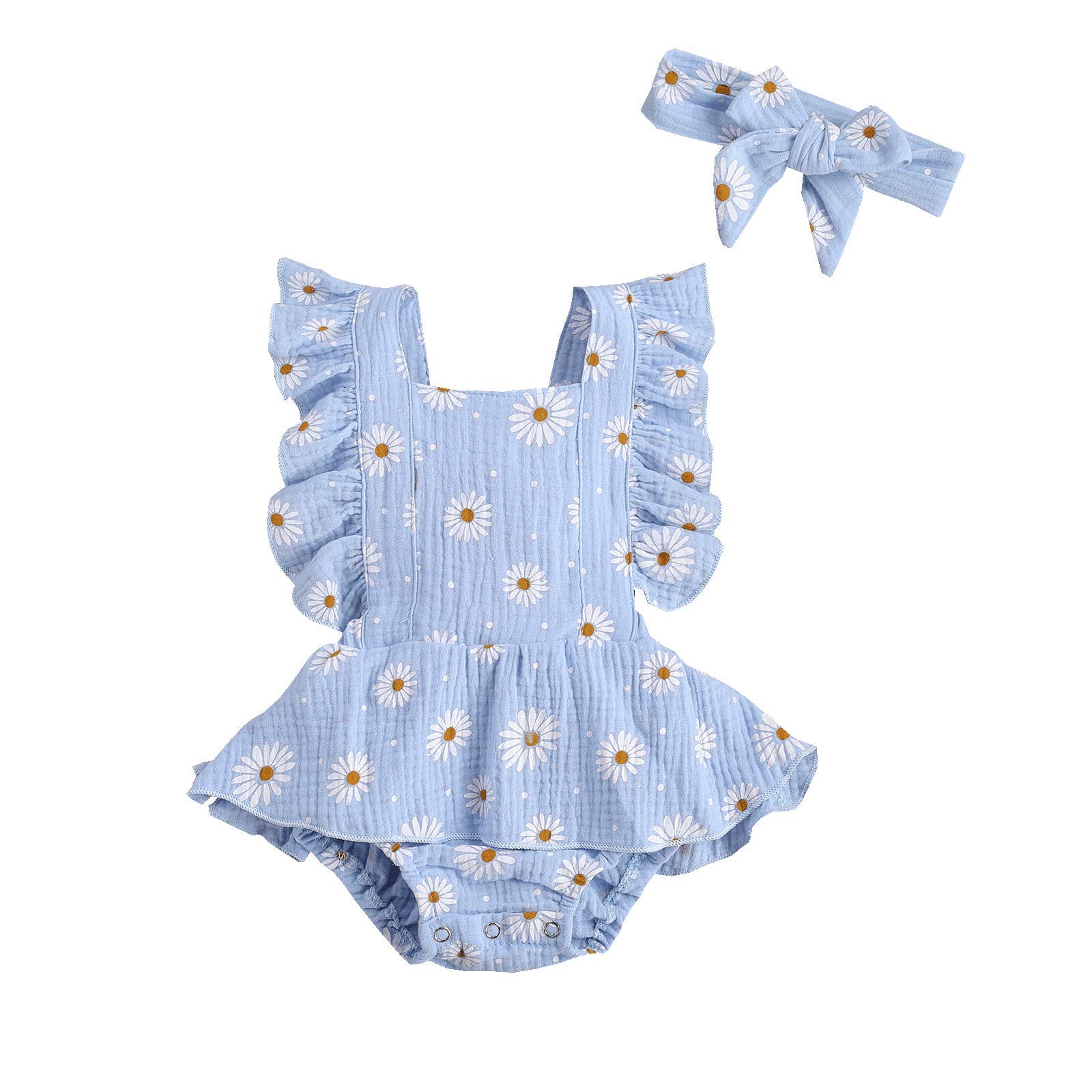 Newborn Baby Girl Daisy Romper Dress - Adjustable Ruffles One-Piece Bodysuit Jumpsuit | Soft Summer Outfits for Infants | Perfect for Photoshoots, Parties & Outdoor Play