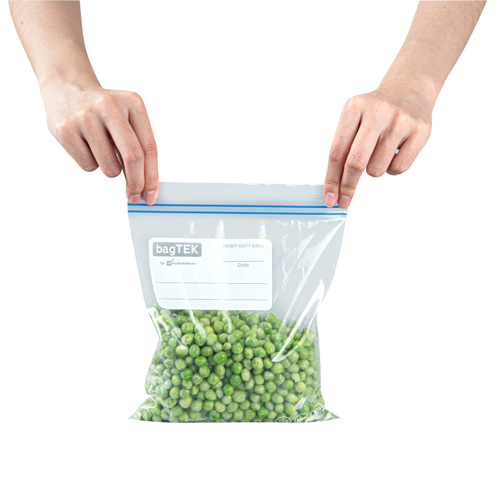 BPA Free 1 Quart Clear Plastic Freezer Bags with Double Zipper & Write-On Labels - 25 Count Box (7.5