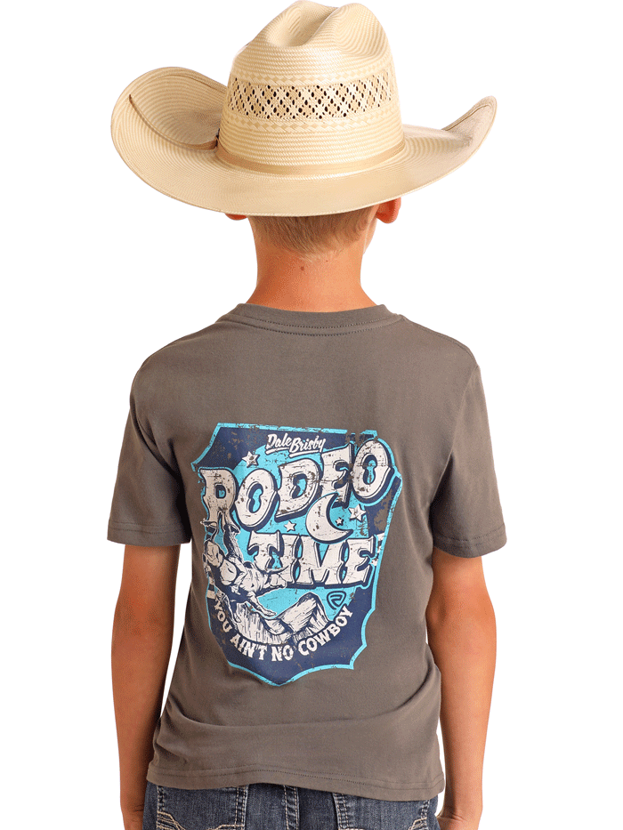 Rock & Roll Denim BB21T06079 Kids Dale Brisby Rodeo Time Graphic Tee Grey - Stylish Western Graphic T-Shirt for Boys & Girls - Perfect for Rodeo Events, Concerts & Casual Wear