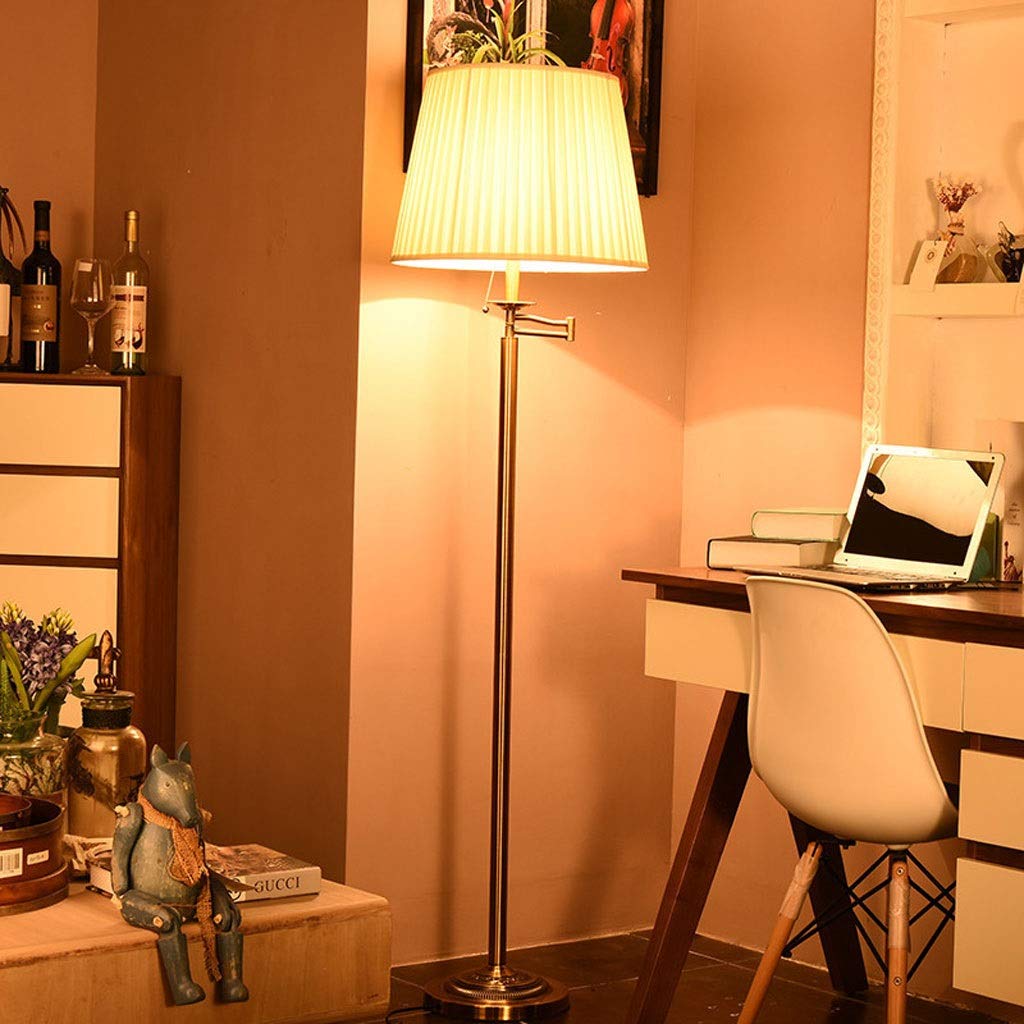 European Style Adjustable Swing Arm Floor Lamp with Linen Shade - Modern Home Office Decor for Living Room, Bedroom, Study & Hotel AA+