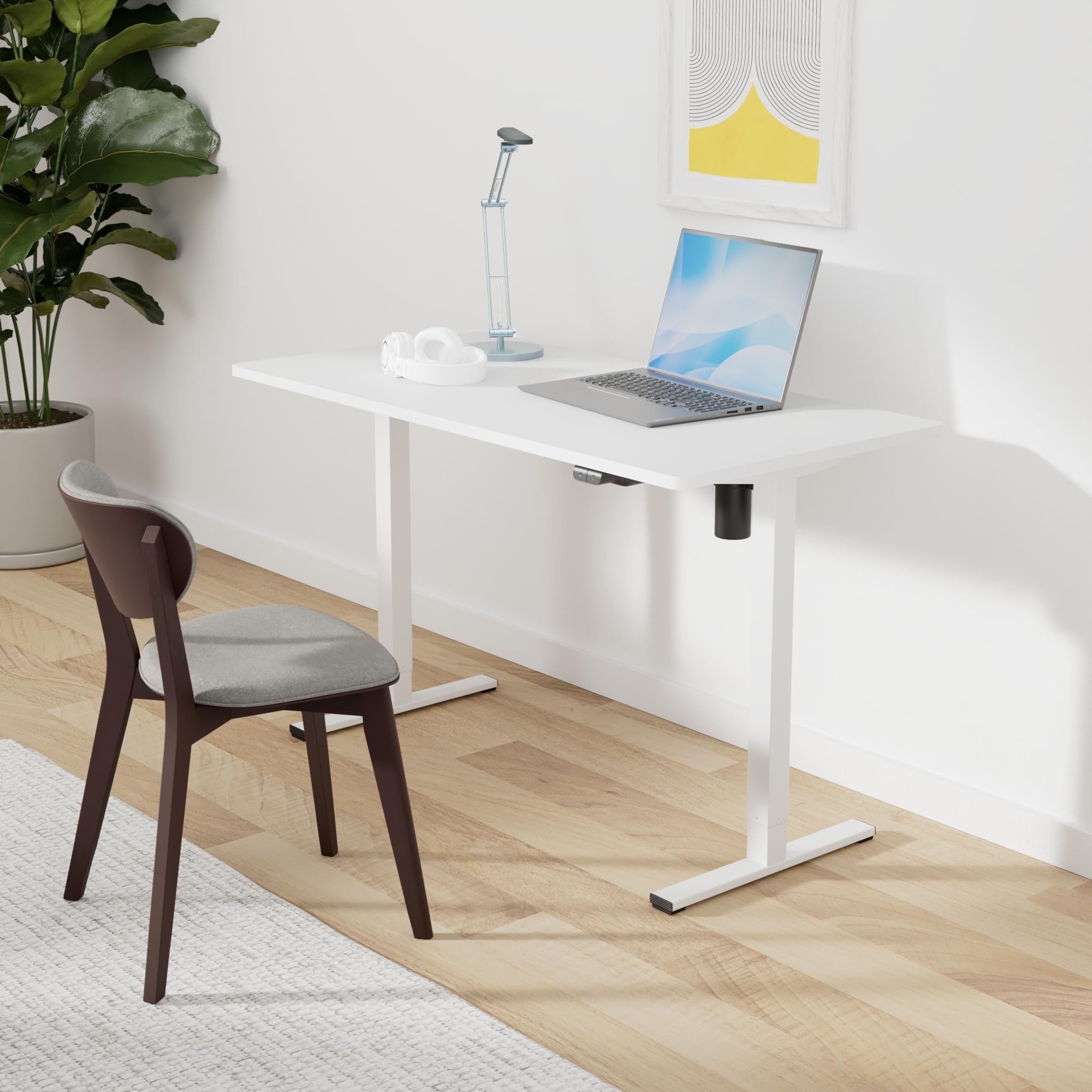 SANODESK 48 x 24 Inches Electric Height Adjustable Standing Desk - Whole-Piece White Desktop with 6-Button Controller, Ergonomic Computer Desk for Home Office (White Frame + White Tabletop) - Perfect for Remote Work, Gaming & Study Setup