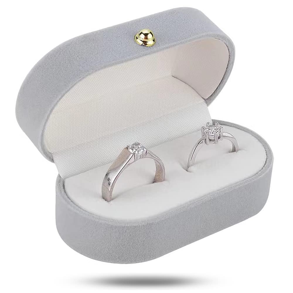 SHIZHENFU Velvet Jewelry Box - Elegant Oval Ring Holder for Wedding, Engagement & Anniversary - Vintage Ring Bearer Case with Soft Lining - Perfect Gift for Valentine's Day, Proposal & Special Occasions (Grey)