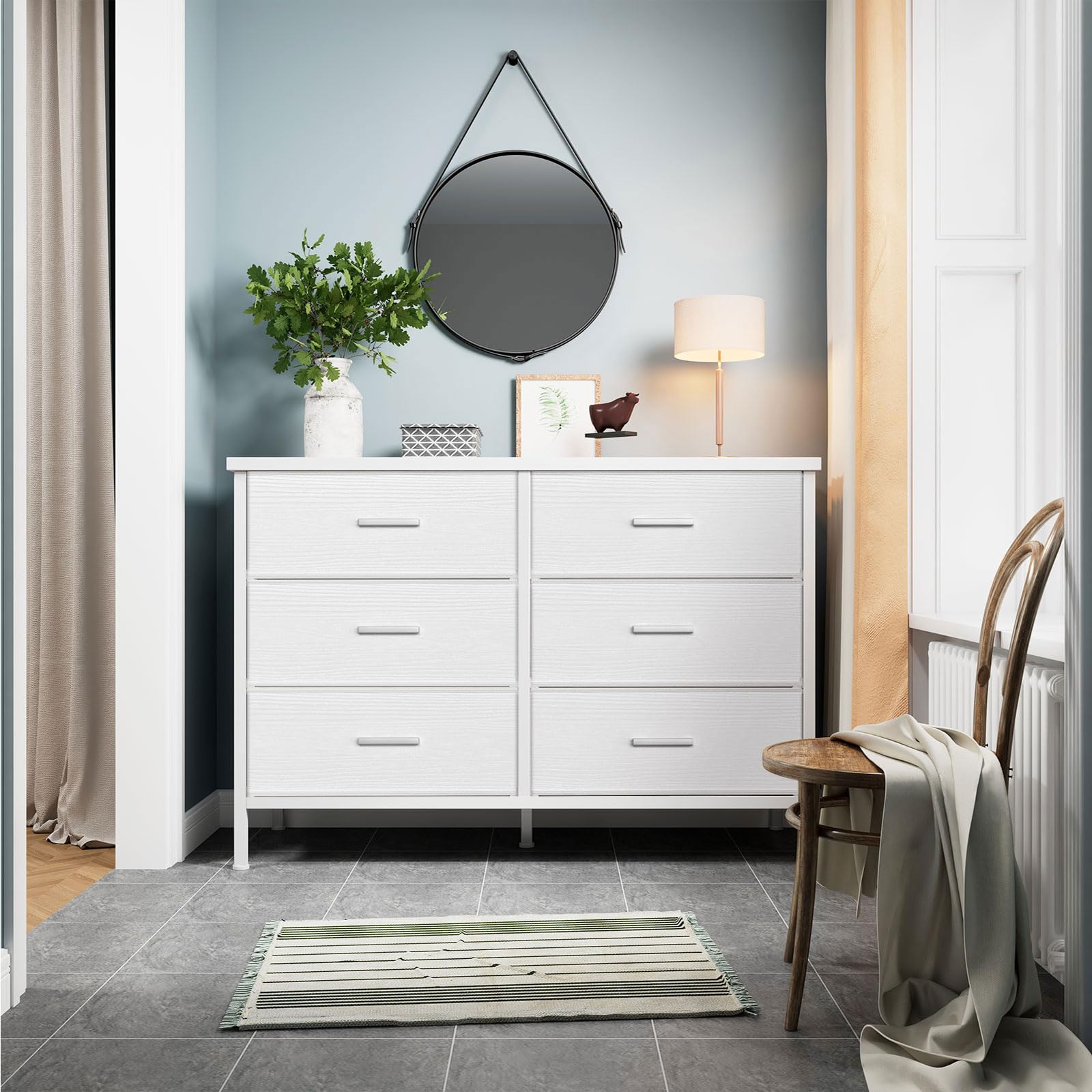 Modern 6-Drawer White Dresser for Bedroom - Wide TV Stand for 60