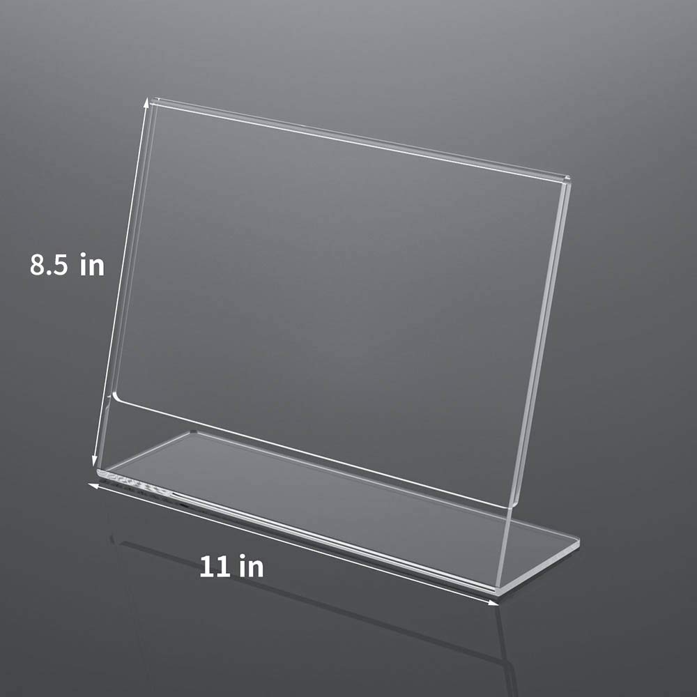 NIUBEE 12 Pack Clear Acrylic Sign Holders 8.5x11 Inches - Horizontal Slant Back Plastic Frames for Flyers, Menus, Documents - Perfect for Office, Store, Restaurant & Retail Displays (Landscape Orientation)