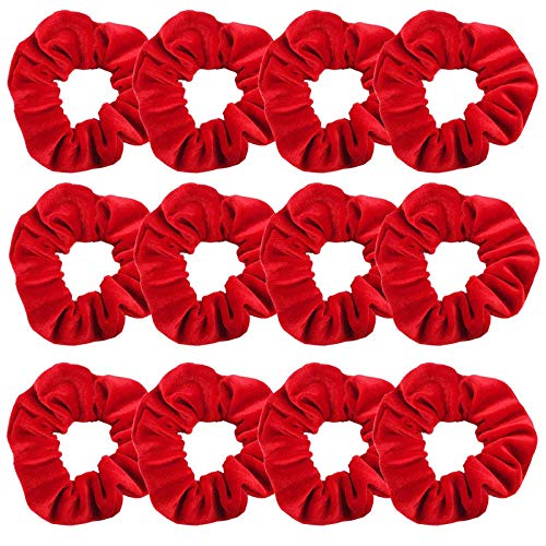 12 Pack Red Velvet Hair Scrunchies - Soft Elastic Hair Ties for Women & Girls (Perfect for Workouts, Yoga, Sleep & Everyday Styling)