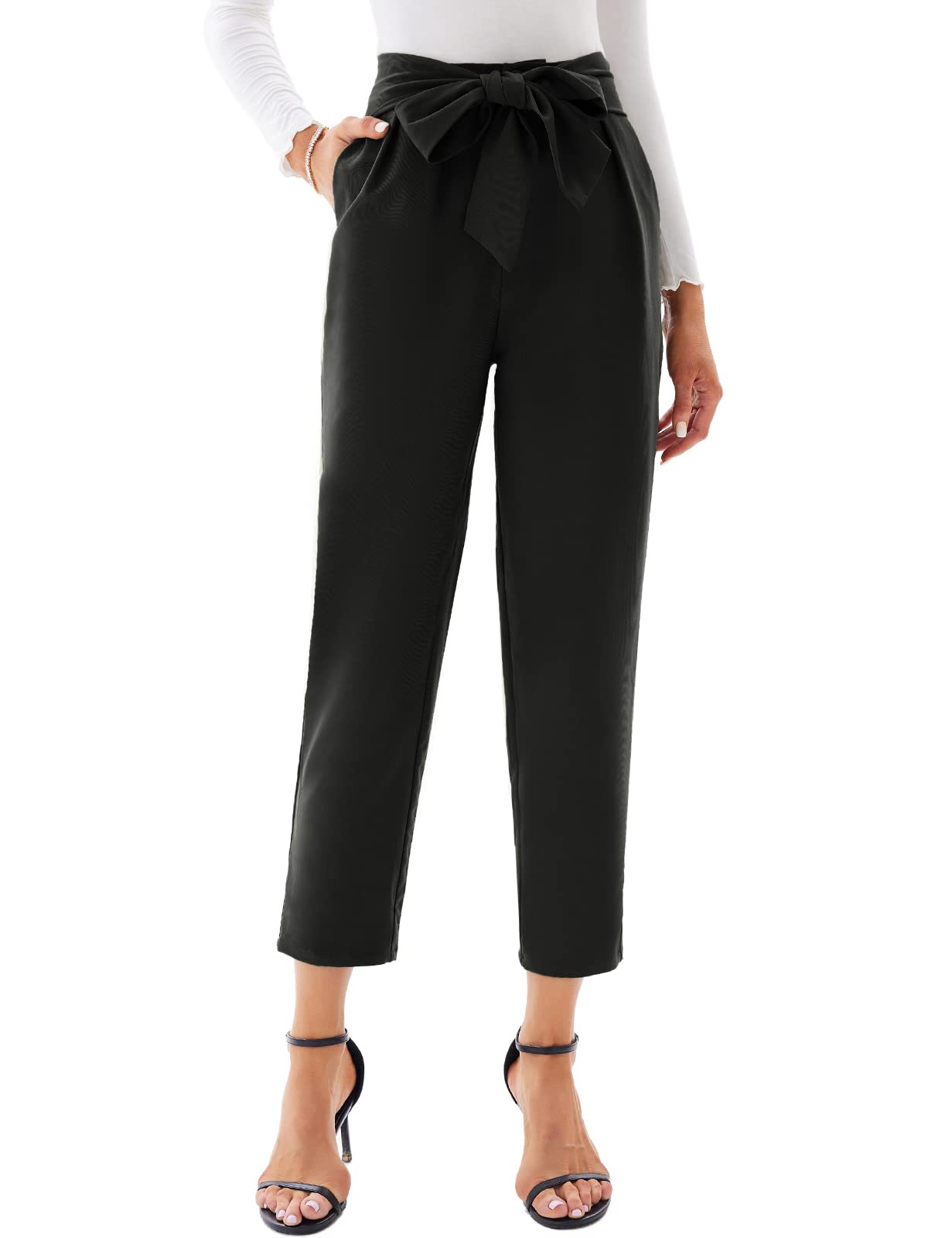 GRACE KARIN Women's High Waisted Cropped Pants - Paper Bag Waist Office Pencil Pants with Pockets, Slim Fit Work Trousers for Business Casual & Professional Wear | Perfect for Office, Business Meetings & Smart Casual Outfits
