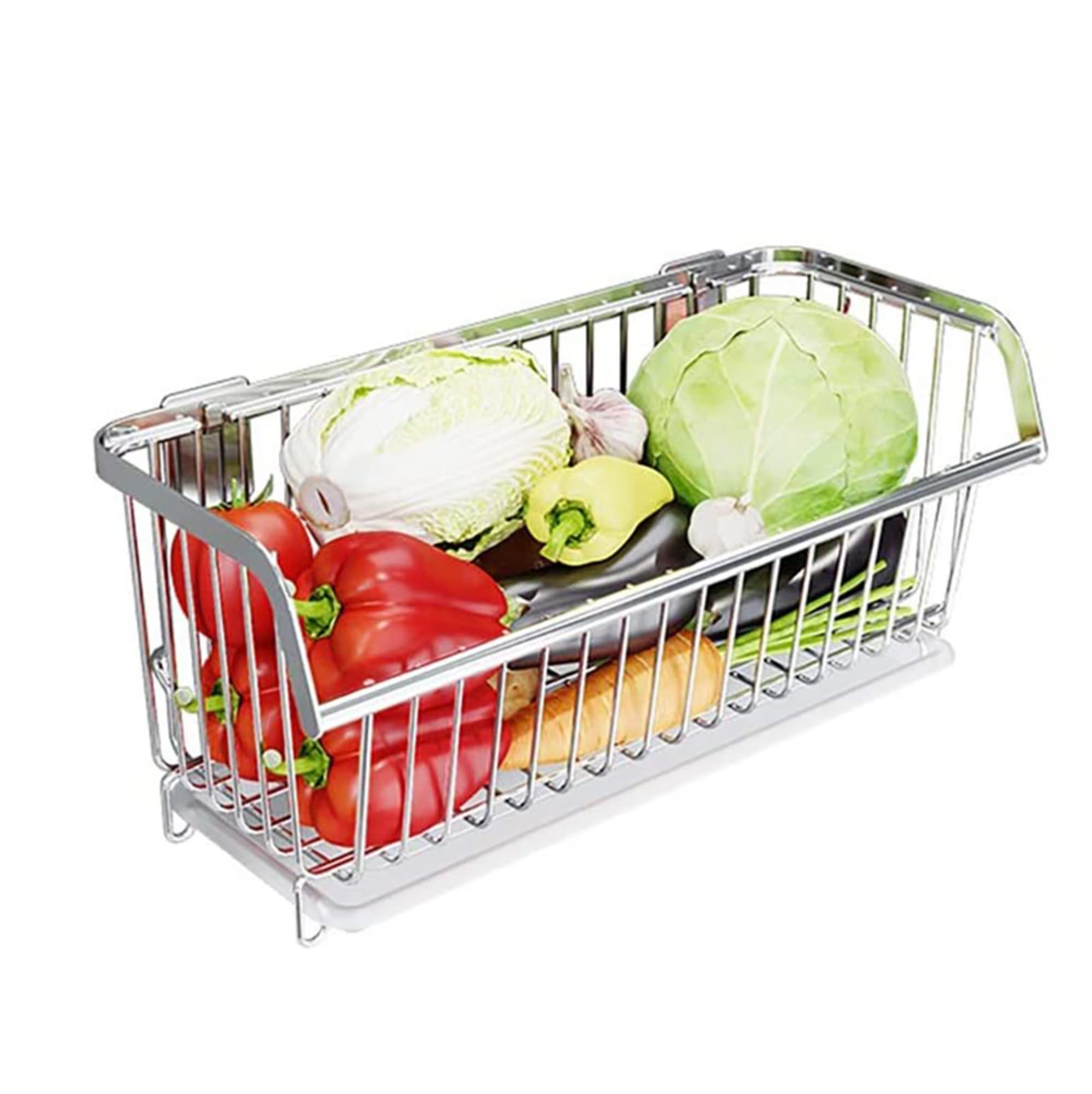 Stainless Steel Wall Mounted Kitchen Storage Basket - 304 Stainless Steel Vegetable & Fruit Rack, Drain Basket for Bathroom Toiletries (46x20x19cm) - Perfect for Organizing Kitchen Produce, Bathroom Essentials & Small Items