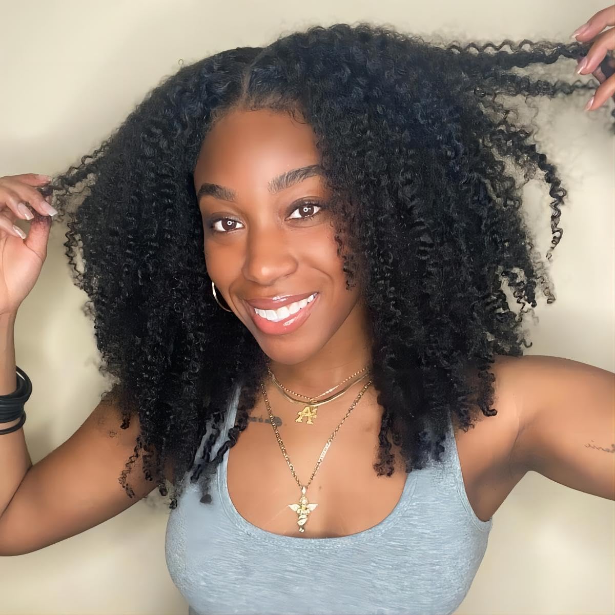 ISEE 13x6 Kinky Curly Lace Front Wigs Human Hair - Pre Plucked 180% Density HD Transparent Frontal | Afro Curly Glueless Lace Wig for Women | 18 Inch Natural Black Human Hair Wig for Daily Wear & Special Occasions