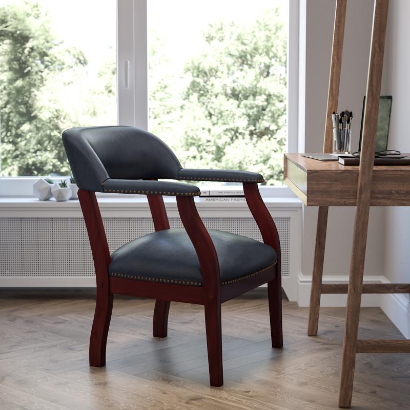 Premium Traditional Vinyl Conference Chair with Elegant Nailhead Trim - Perfect for Office Meetings, Executive Suites & Home Offices
