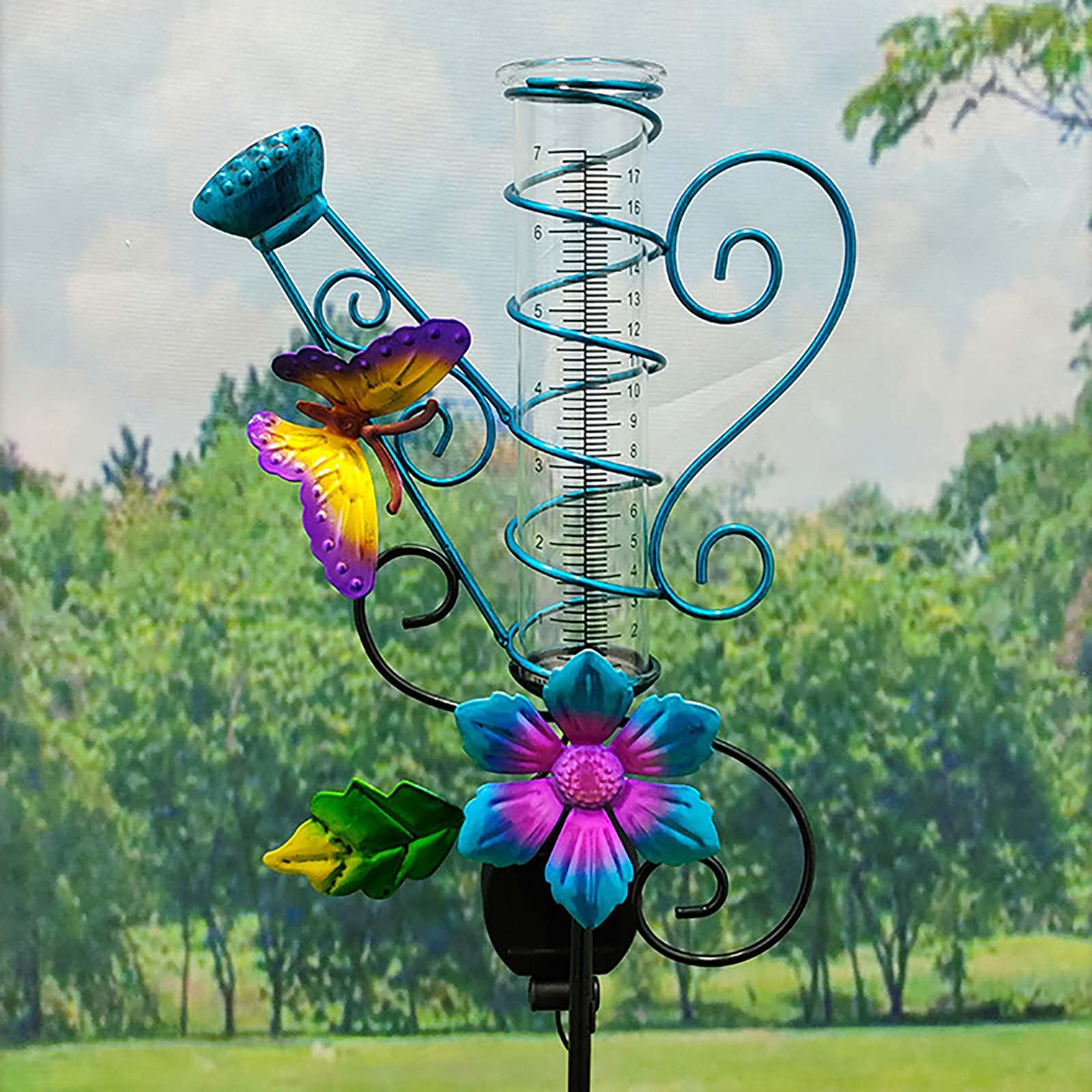 Solar Peacock Rain Gauge with LED Lights - Solar Powered Outdoor Garden Decor, Weather Resistant Patio Landscape Art for Yard, Lawn & Backyard (Perfect for Garden Parties, Pathway Lighting & Nighttime Decoration)