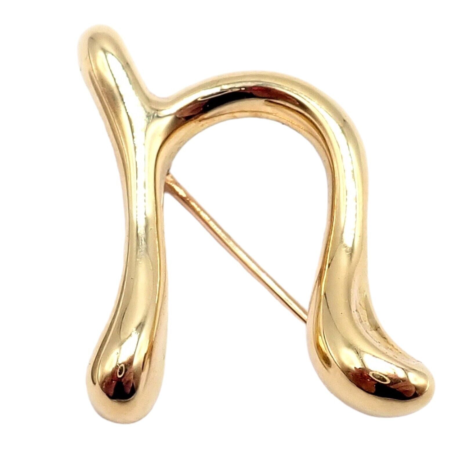 Authentic Tiffany & Co Peretti 18k Yellow Gold Initial N Pin Brooch 1983 - Vintage Luxury Jewelry for Women, Perfect for Weddings, Anniversaries & Special Occasions