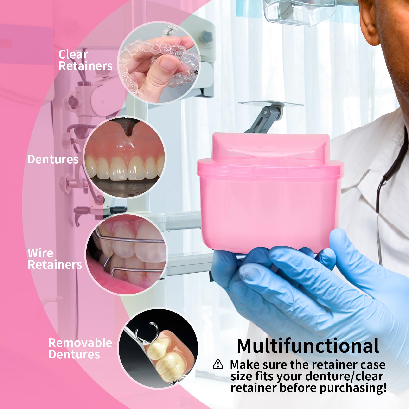 Orthodontic Retainer Case with Waterproof Lid - Denture Soaking Bath Box & Mouthguard Storage Container - Pink | Perfect for Travel, Home & Daily Dental Care