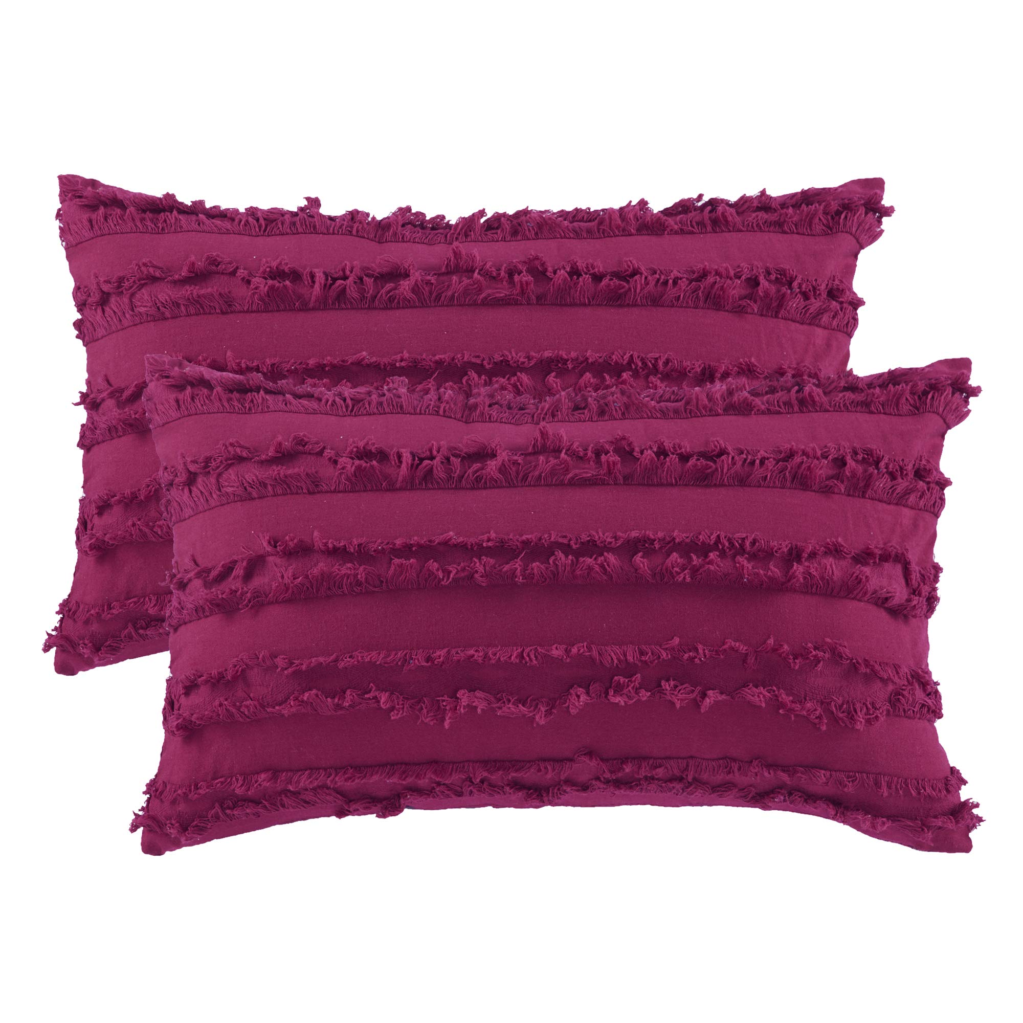 GIGIZAZA 12x20 Decorative Throw Pillow Covers - Wine Red Square Boho Cotton Cushion Covers for Sofa & Couch - Perfect for Living Room, Bedroom Decor and Home Styling
