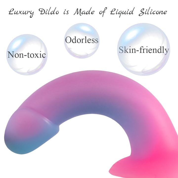 7 Inch Realistic Silicone Dildo - Glow in The Dark Adult Sex Toy for G-Spot & Prostate Stimulation, Flexible Lifelike Penis with Strong Suction Cup for Strap-On Harness - Perfect for Couples Play, Solo Pleasure & BDSM Scenes