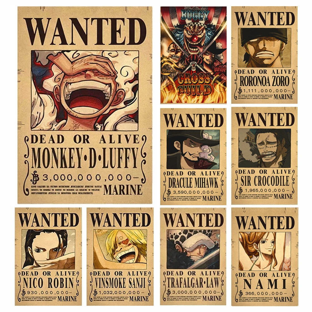 One Piece Bounty Wanted Sticker Posters - Anime Wall Decor for Bedroom, Office & Game Room - Perfect for Fans & Collectors