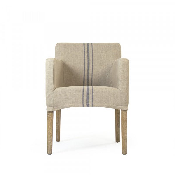 Avignon Blue Stripe Slipcover Arm Chair - Comfortable Upholstered Living Room Accent Chair for Home, Office & Reading Nook