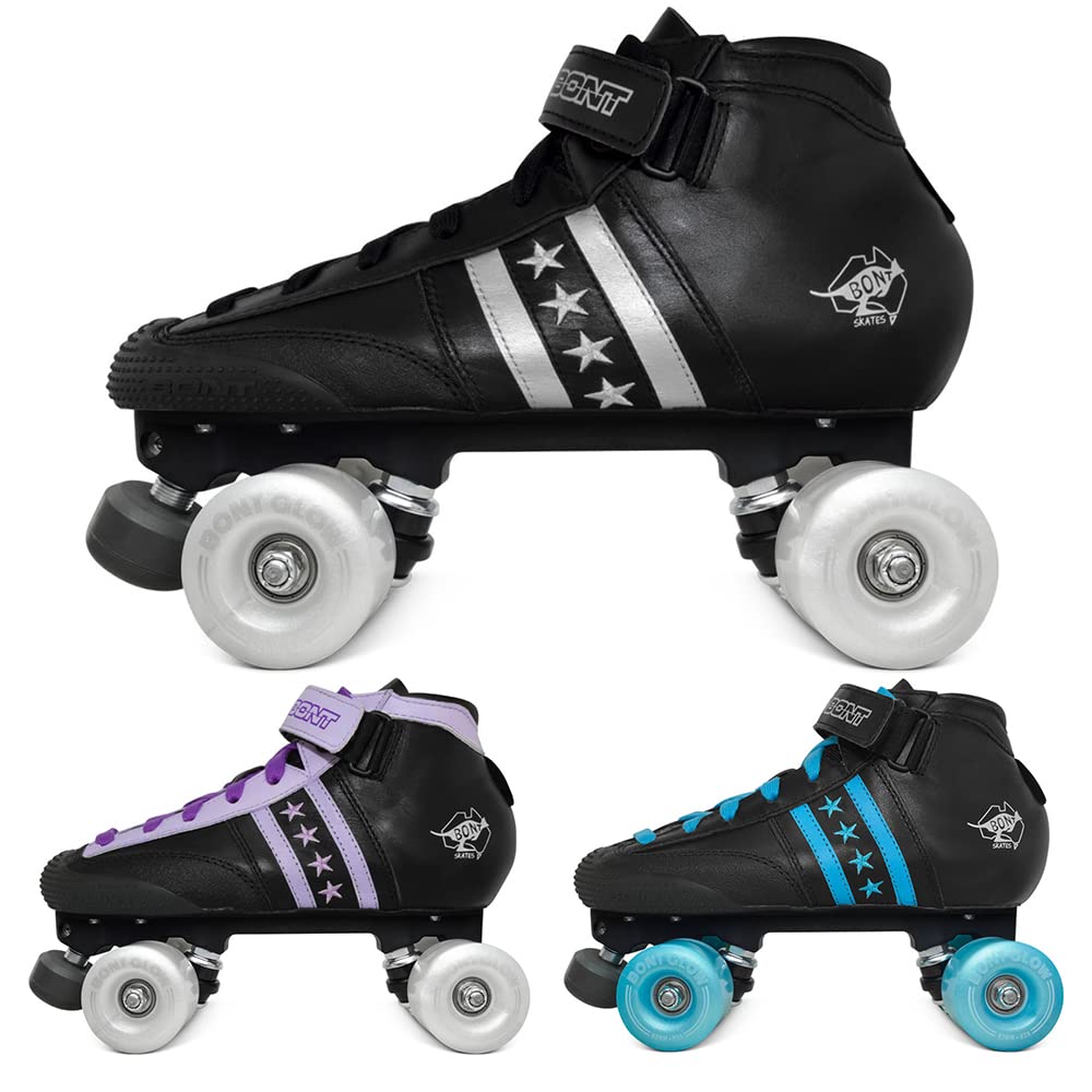 Bont Roller Skates for Kids - Quadstar with LED Glow Wheels, 100% Leather, Indoor & Outdoor Use - Perfect for Boys & Girls Skating Fun at Park, Rink, or Neighborhood