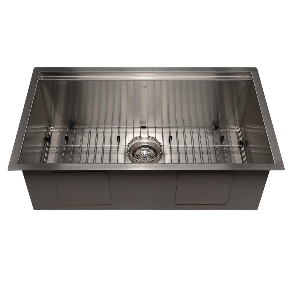 ZLINE Garmisch 30-Inch Undermount Single Bowl Stainless Steel Kitchen Sink with Bottom Grid & Accessories (SLS 30) - Perfect for Modern Kitchens, Remodeling & Chef-Inspired Cooking Spaces