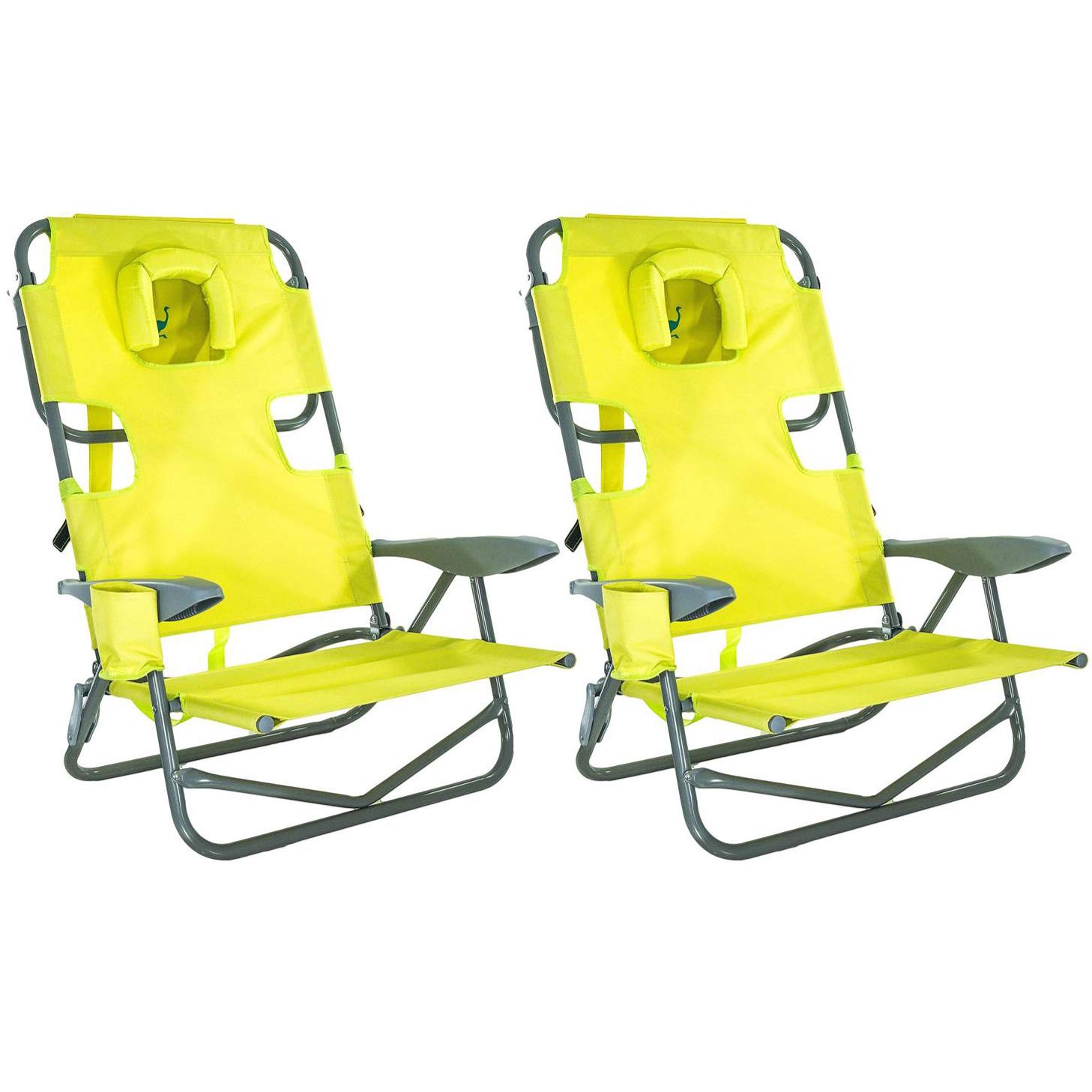 5-Position Reclining Beach Chair with Headrest - Portable Outdoor Lounge Chair for Pool, Beach, Camping & Backyard (2 Pack) - Perfect for Sunbathing, Relaxing & Travel