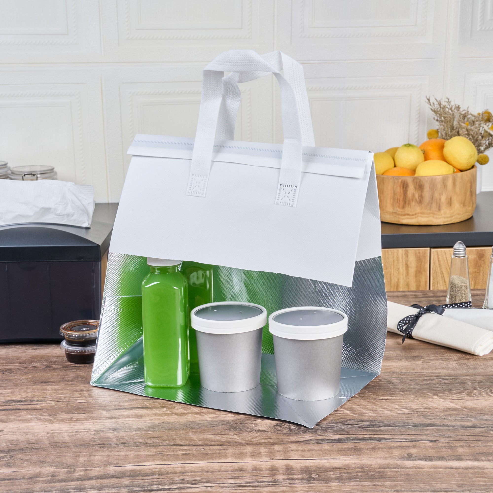Premium White Insulated Takeout Bags - Tamper Evident Food Delivery Bags (11.75