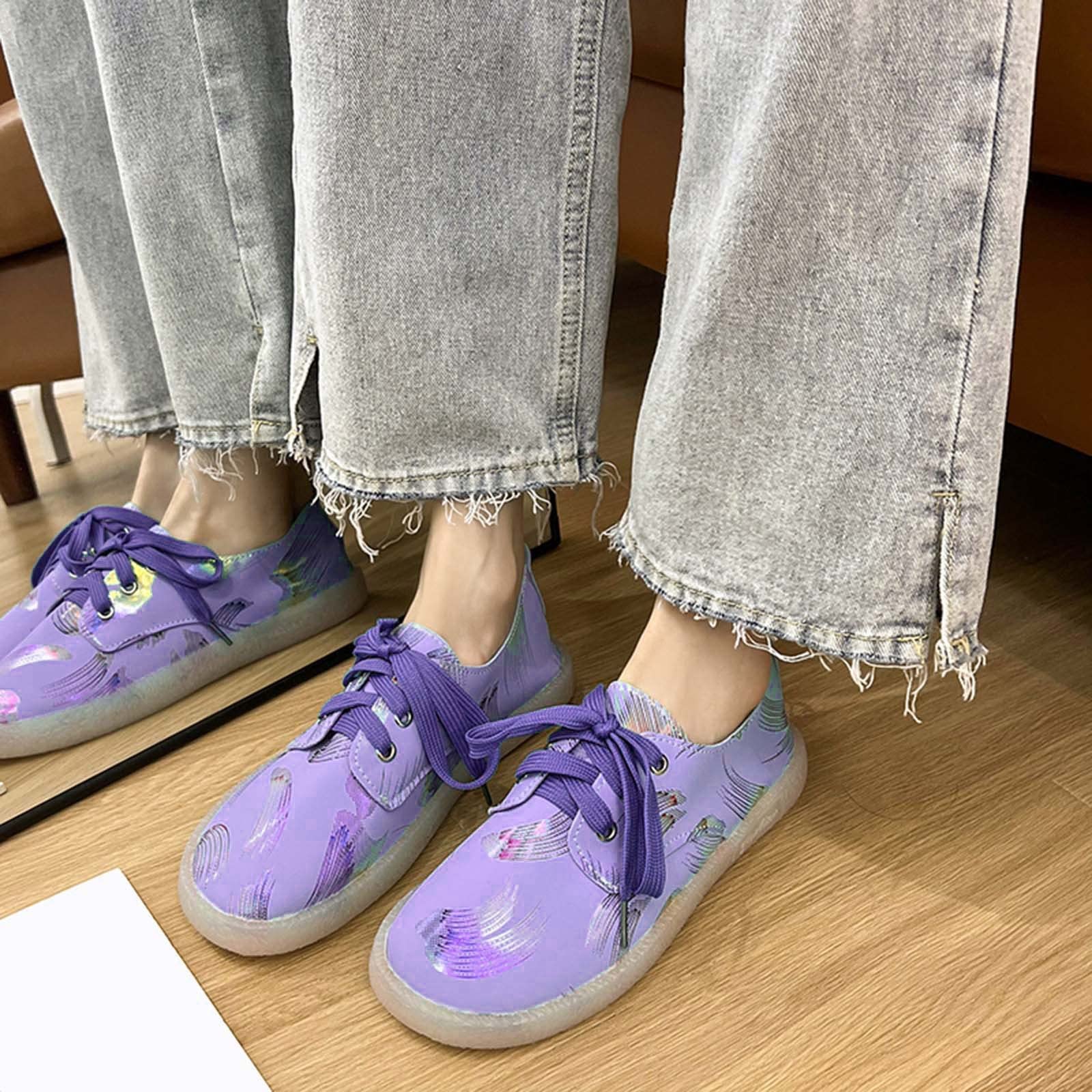 2022 Women's Fashion Casual Loafers - Flat Heel Printed Round Toe Lace-Up Slip-On Shoes for Everyday Wear, Office & Walking
