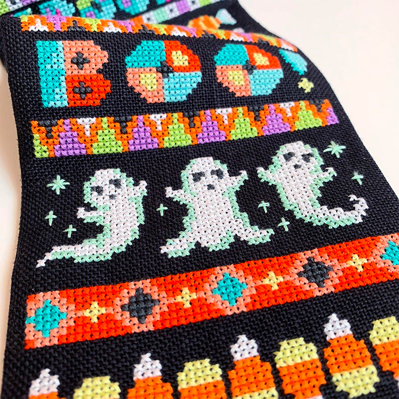 Ghastly Greetings Cross Stitch Pattern - Spooky Halloween Embroidery Kit for DIY Home Decor & Gifts