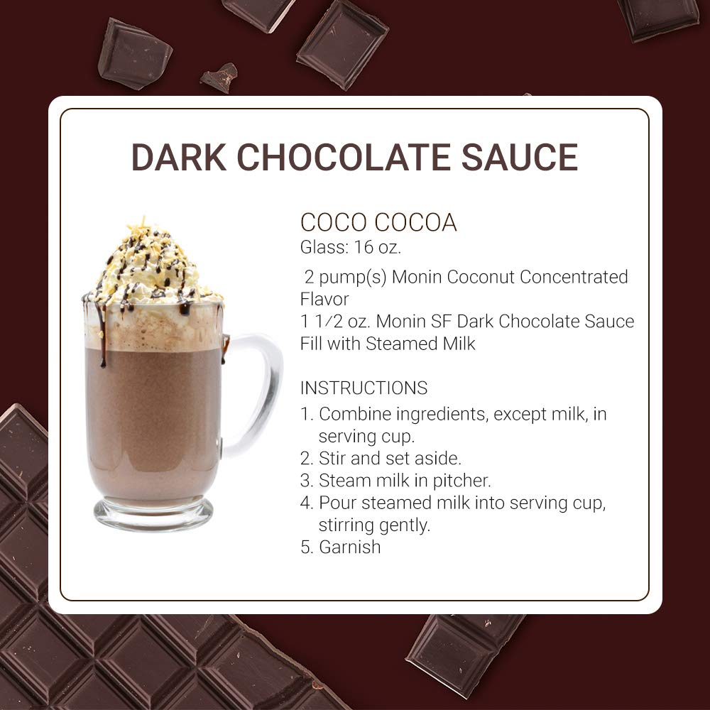 Monin Dark Chocolate Sauce - Velvety Rich Gluten-Free Dessert Topping for Coffee, Ice Cream, Pancakes & Snacks (12oz Bottle, 6-Pack) - Perfect for Home Baking, Cafes & Gift Giving