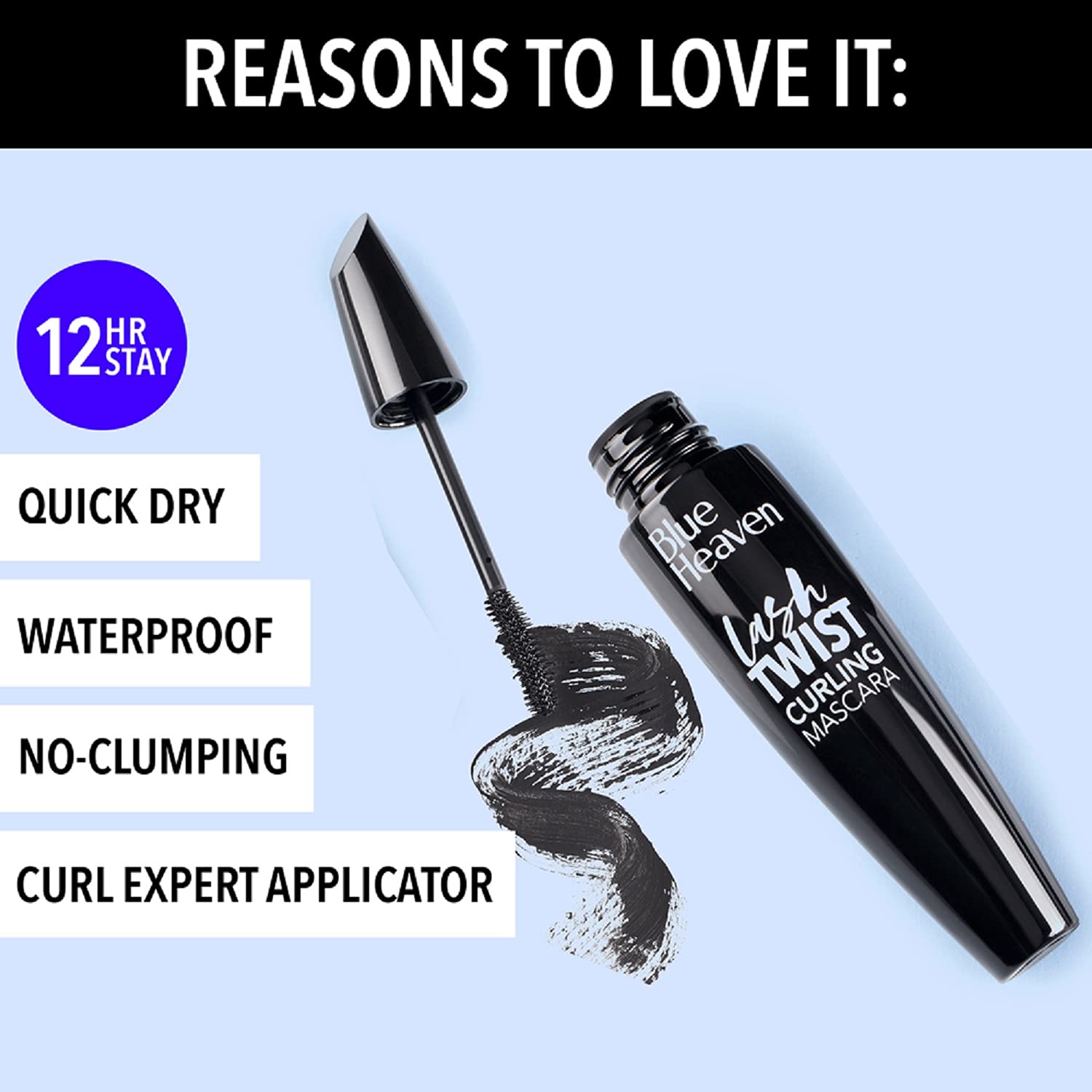 Blue Heaven Lash Twist Volumizing Mascara - Black Waterproof & Smudge Proof - 12ml (2 Pack) - Perfect for Daily Wear, Night Out & Special Occasions