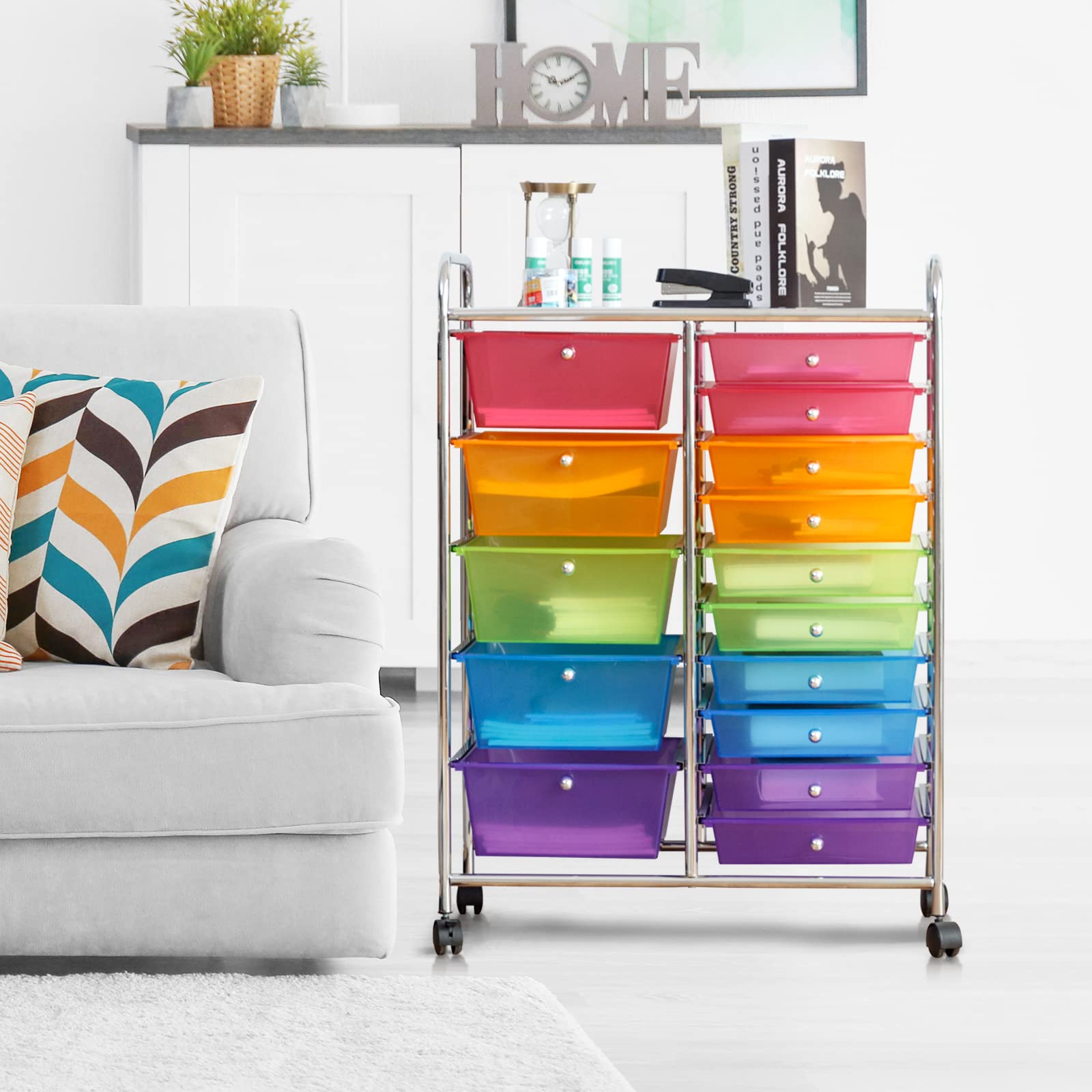 15-Drawer Rolling Storage Cart with Removable Drawers & Sturdy Steel Frame | Multipurpose Utility Organizer with Smooth-Glide Wheels & Ergonomic Handle | Perfect for Home Organization, Classroom Supplies & Office Storage