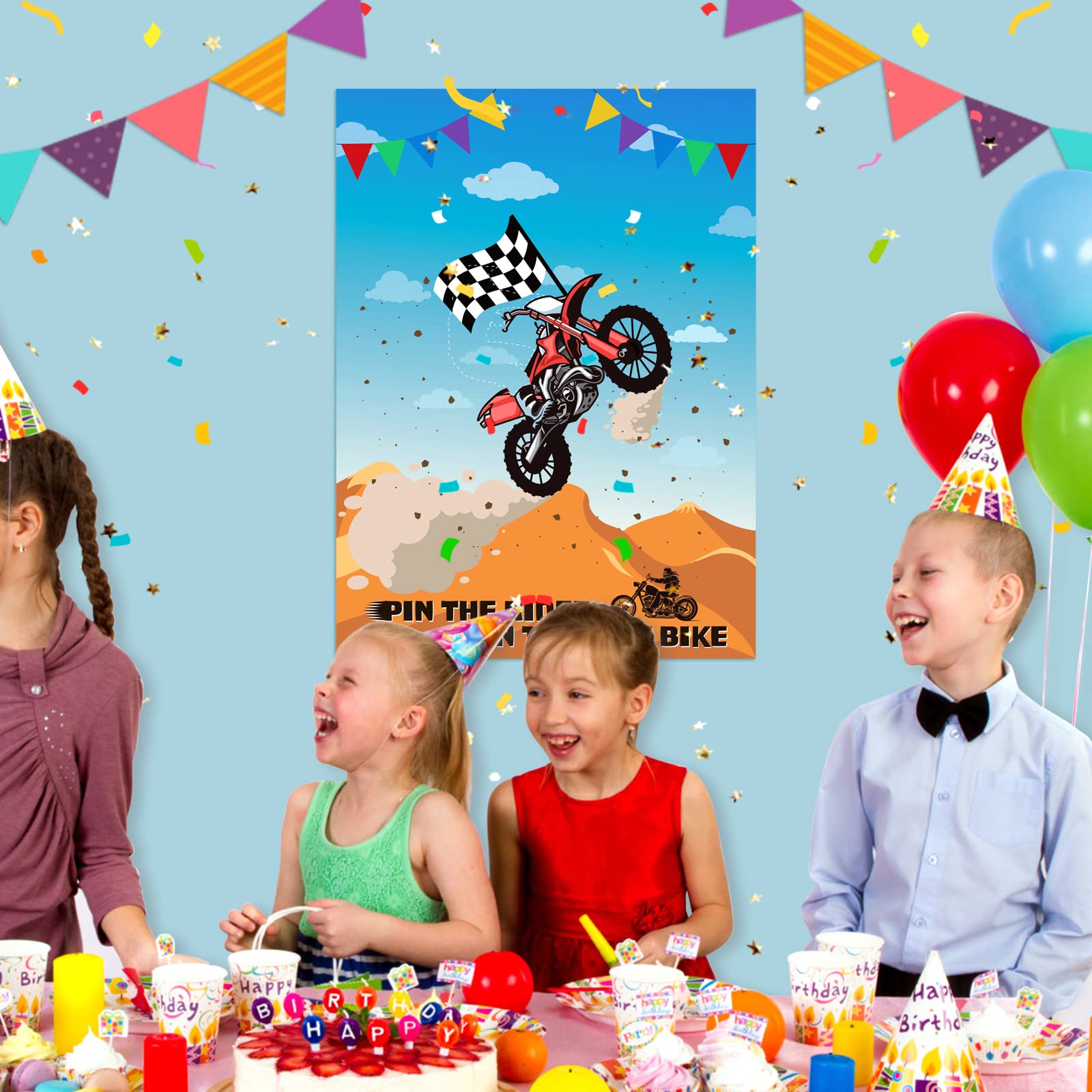 ASTARON Pin The Tail on The Rider - Motocross Party Game with 30 Driver Stickers for Dirt Bike Themed Parties, Baby Showers & Christmas Gifts - Fun Kids Game for Boys & Girls Birthday Celebrations