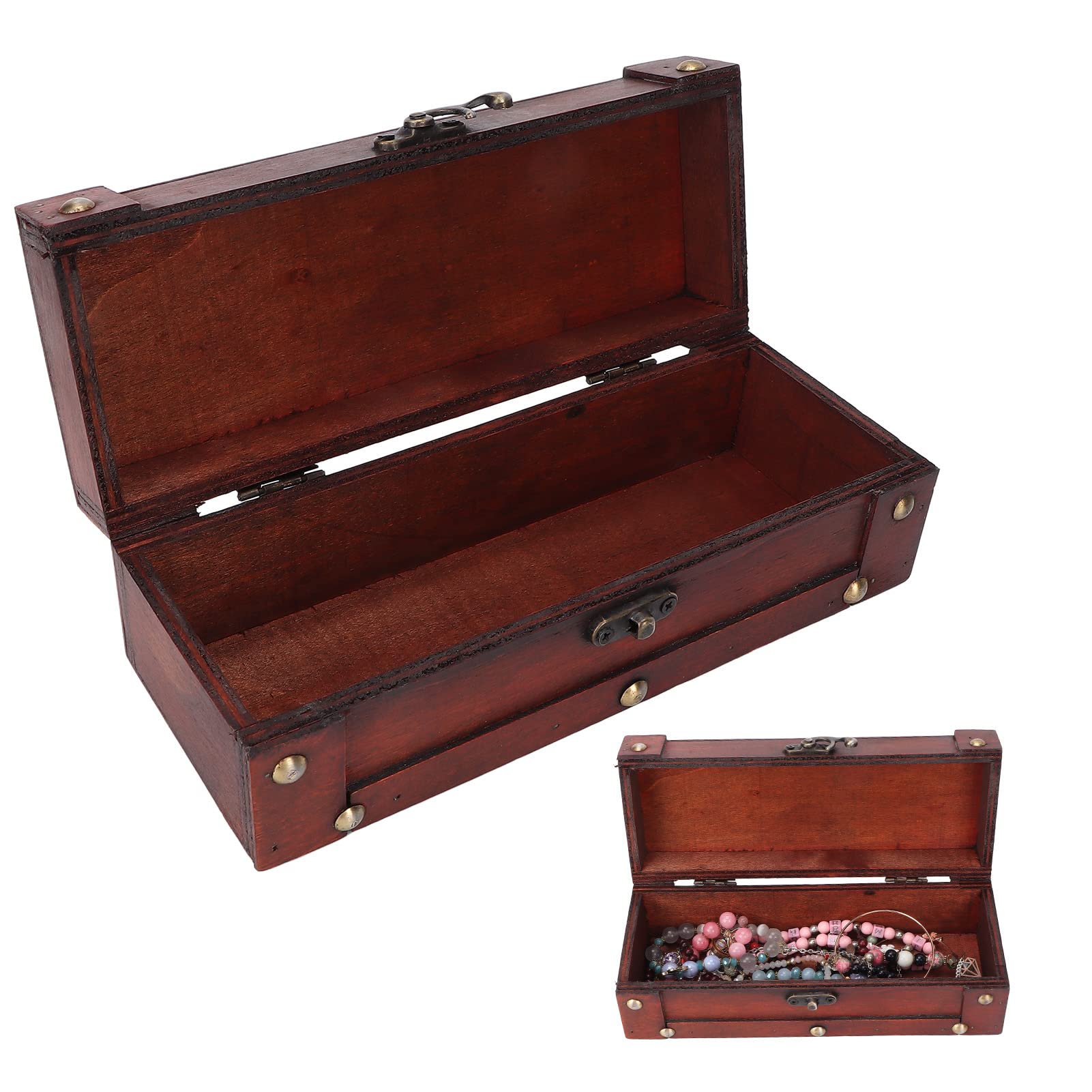 FILFEEL Retro Wooden Jewelry Box with Alloy Buckle - Vintage Jewelry Storage Case for Necklaces, Earrings & Watches - Perfect for Home Organization, Collectibles & Accessories Storage | Ideal for Bedroom, Closet & Travel Use