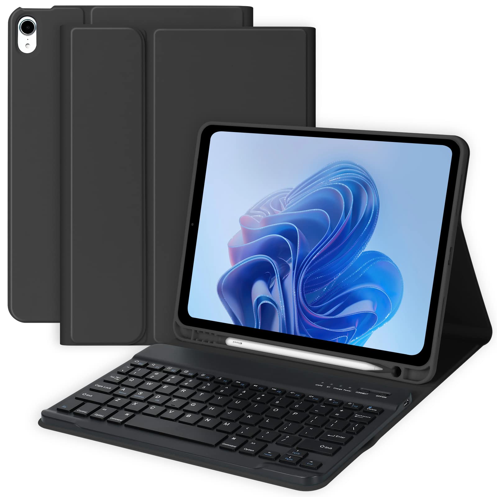 BQSS Wireless Keyboard Case for iPad Air 11 Inch (M2) 2024 & iPad Air 10.9 Inch 5th/4th Gen - Detachable Bluetooth Keyboard with Pencil Holder for iPad Air 4th 2020 & iPad Pro 1st Gen (Black) | Perfect for Work, Study & Travel