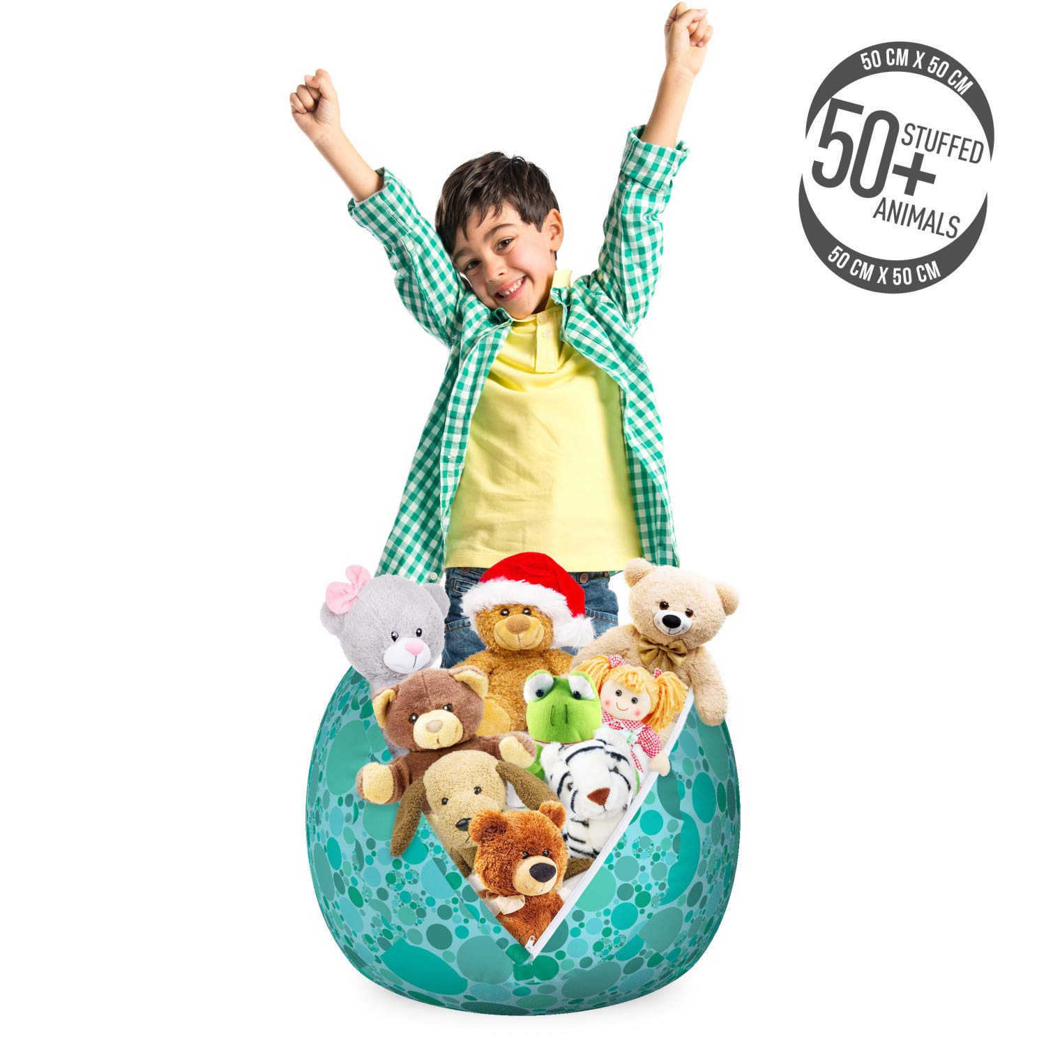 Ambesonne Abstract Storage Toy Bag Chair - Washable Stuffed Animal Organizer with Random Circular Blobs Design, Small Size in Dark Seafoam Green | Perfect for Kids' Room, Playroom & Nursery Organization