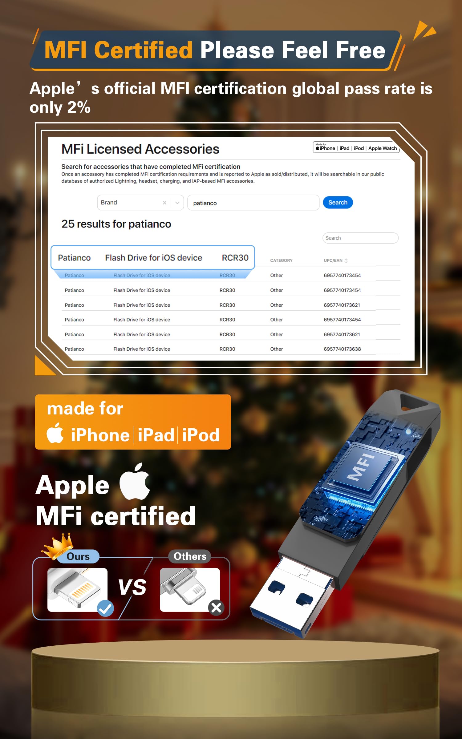 256GB MFi Certified USB 3.0 Flash Drive for iPhone - 3-in-1 Lightning/USB-C/OTG Memory Stick with One-Click Backup - Compatible with iPhone/iPad/Android/Mac/PC (Black) - Perfect for Data Transfer, File Storage & Mobile Office Use