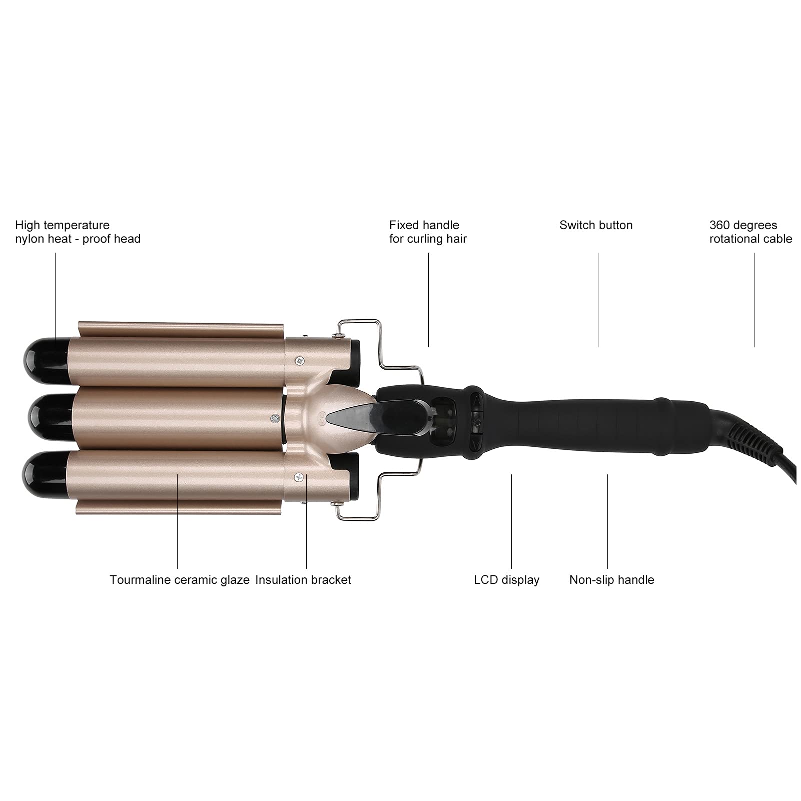 Professional 32mm Hair Waver Curling Iron - Anti-Slip, Comfortable & Durable Ceramic Tourmaline Curling Wand for Salon, Home, Wedding & Party Styling - Perfect for Beach Waves, Loose Curls & Volume Boosting