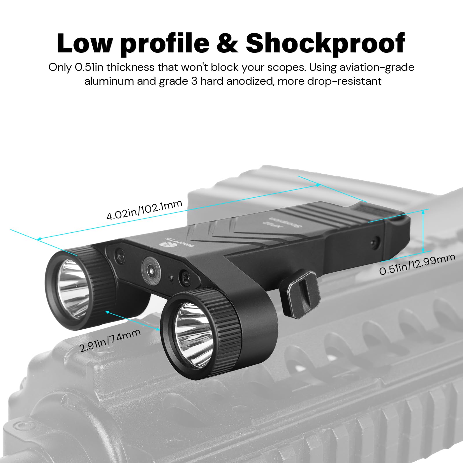 Brinyte XP22 1300 Lumens Tactical Flashlight with Strobe - Compact Picatinny Rail Mount Weapon Light, Magnetic USB Rechargeable, Built-in Pressure Switch - Perfect for Hunting, Camping, Home Defense & Emergency Use