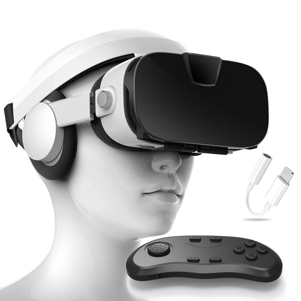 3D VR Headset with Bluetooth Controller - Compatible with iPhone 13 Pro Max/13 Pro/13/12/11, Samsung Galaxy S21, Huawei & Xiaomi Series - Immersive Virtual Reality Gaming & Movie Experience (Color: D, Size: iOS)