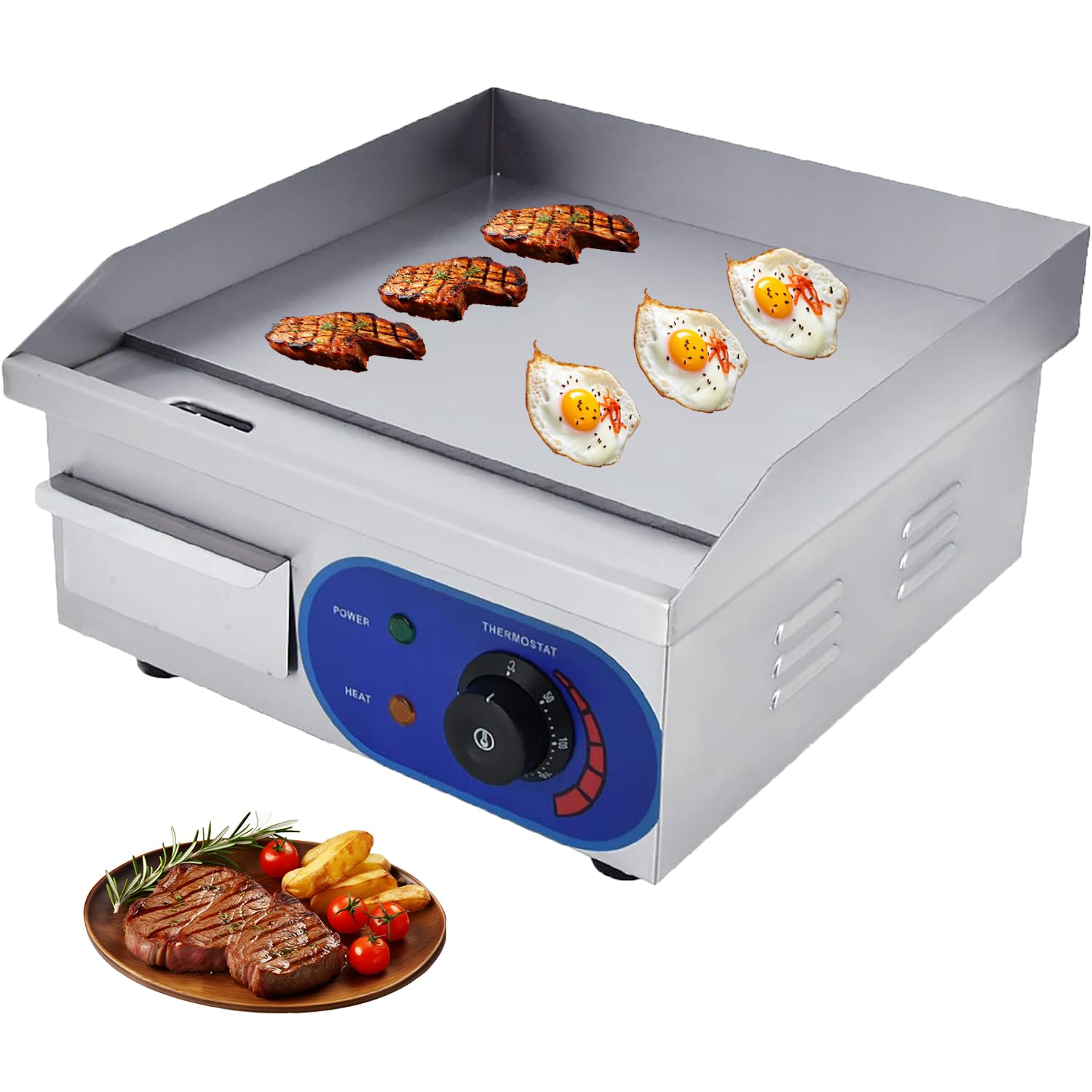 DULONG 1500W Electric Flat Top Grill Griddle, 14