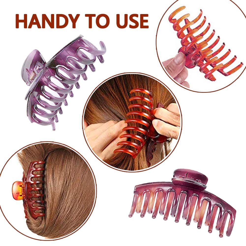 Large Hair Claw Clips 6PCS - Strong Hold Hair Clips for Women, Colorful Hair Claws for Thick & Fine Hair (Includes 6 Mini Hair Grips) - Perfect for Updos, Ponytails & Everyday Styling