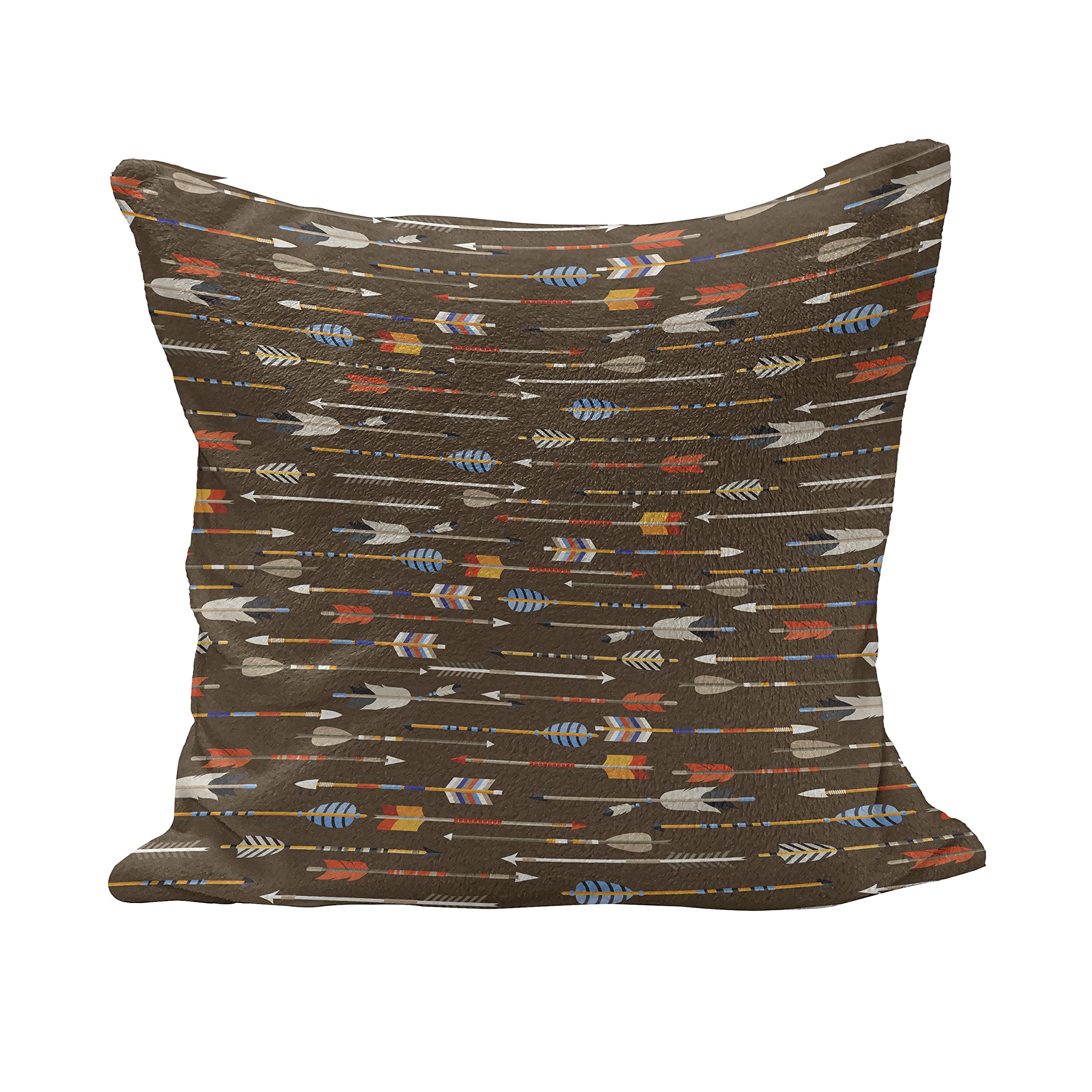 Ambesonne Tribal Fluffy Throw Pillow Cover 40x40 Inches - Eastern Style Decorative Square Cushion Case with Brown Backdrop & Colorful Arrows - Multicolor Bohemian Home Decor for Living Room, Bedroom, Sofa