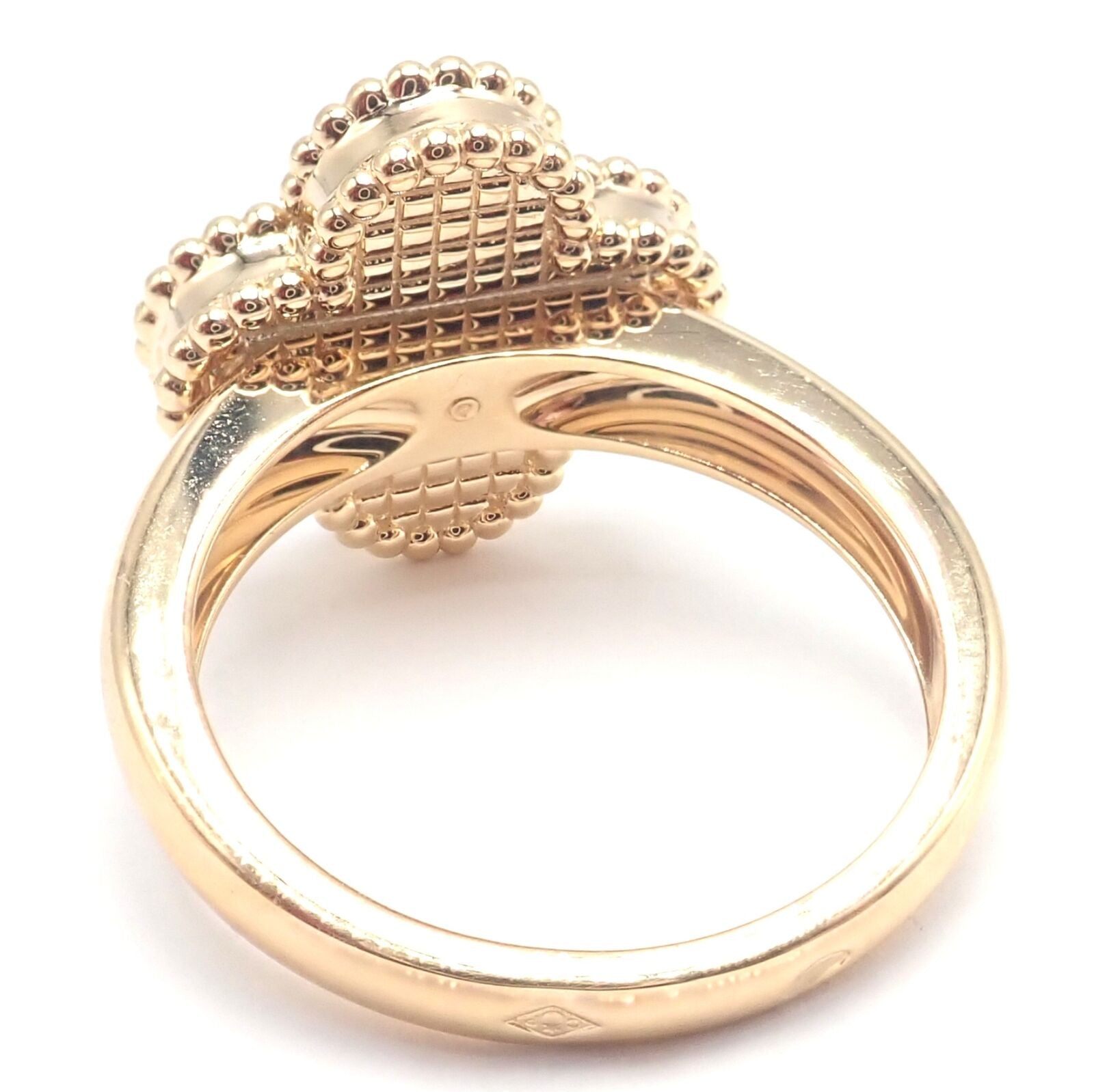 Van Cleef & Arpels Vintage Alhambra 18k Yellow Gold Mother of Pearl Diamond Ring - Luxury Jewelry for Women, Elegant Gift for Anniversary & Special Occasions