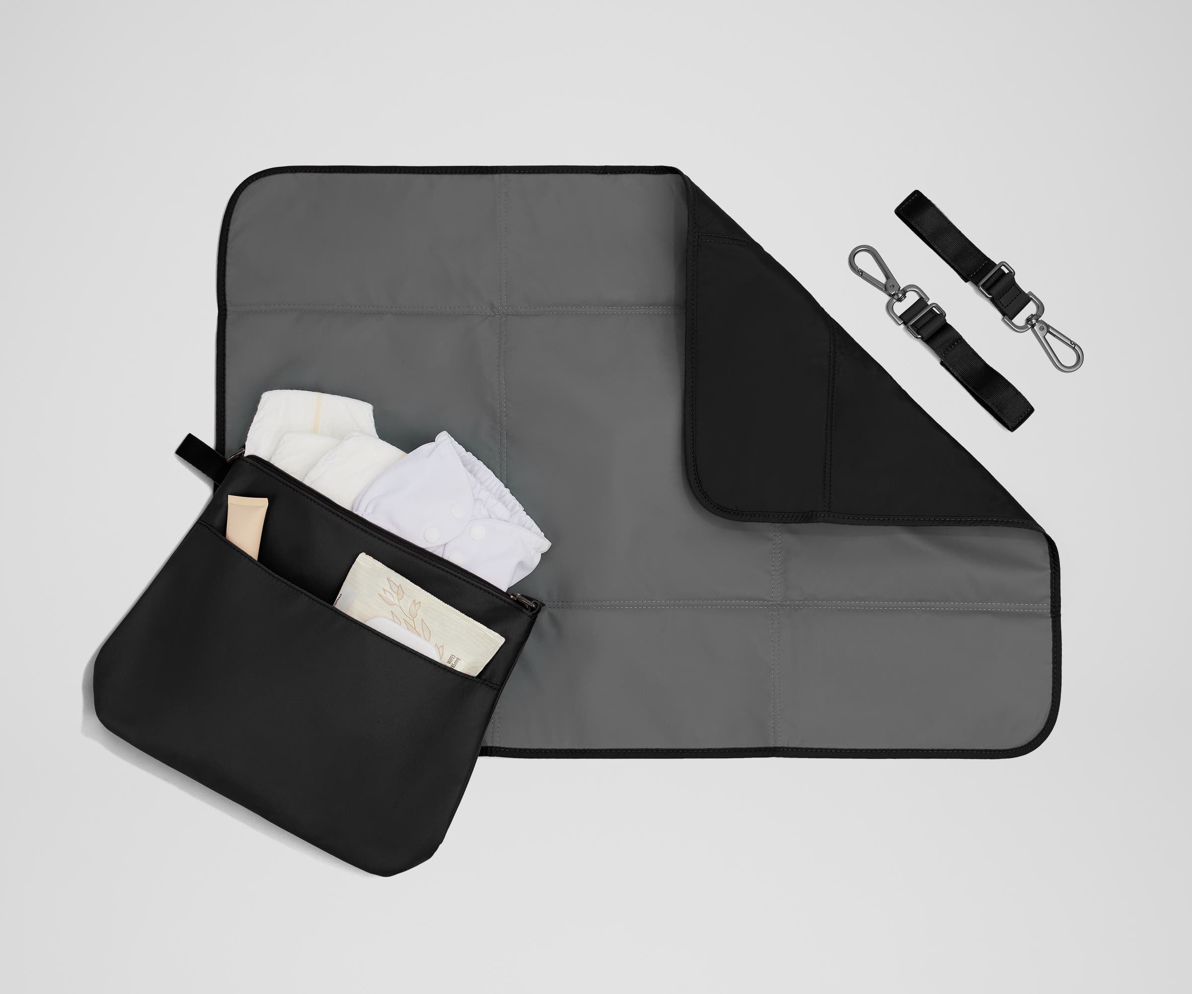 Jet Black Double Diaper Tote Bag - Large Waterproof Baby Essentials Organizer for Moms - Perfect for Daycare, Travel & On-the-Go Parenting
