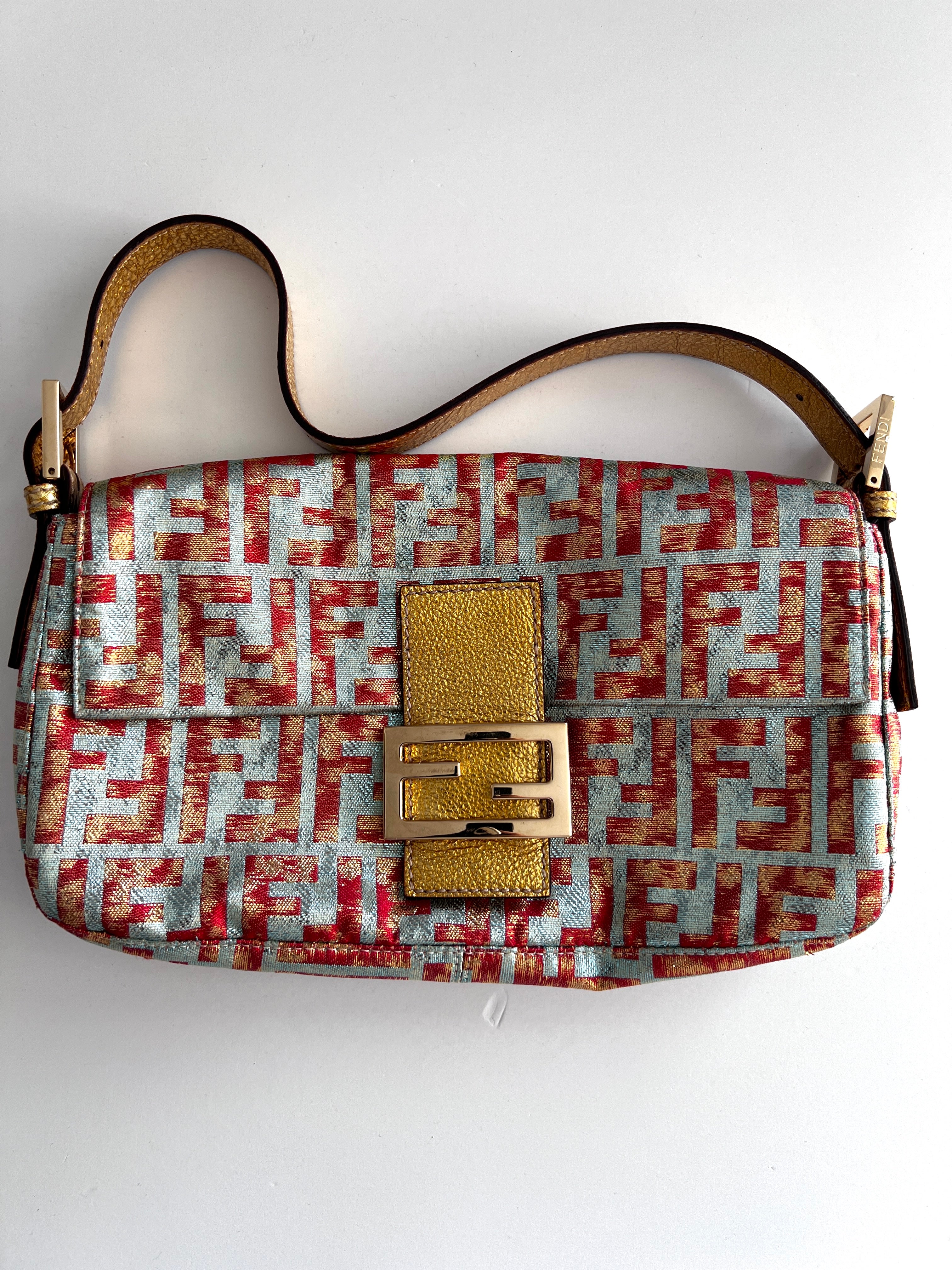 Fendi FF Logo Shimmering Cloth Baguette Bag - Luxury Designer Crossbody Purse for Women, Perfect for Parties, Date Nights & Evening Events