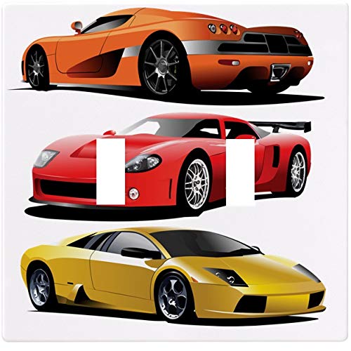 Sports Car Themed Double Toggle Light Switch Plate Cover - Durable Wall Plate for Bedroom, Living Room, Man Cave, and Garage Decor
