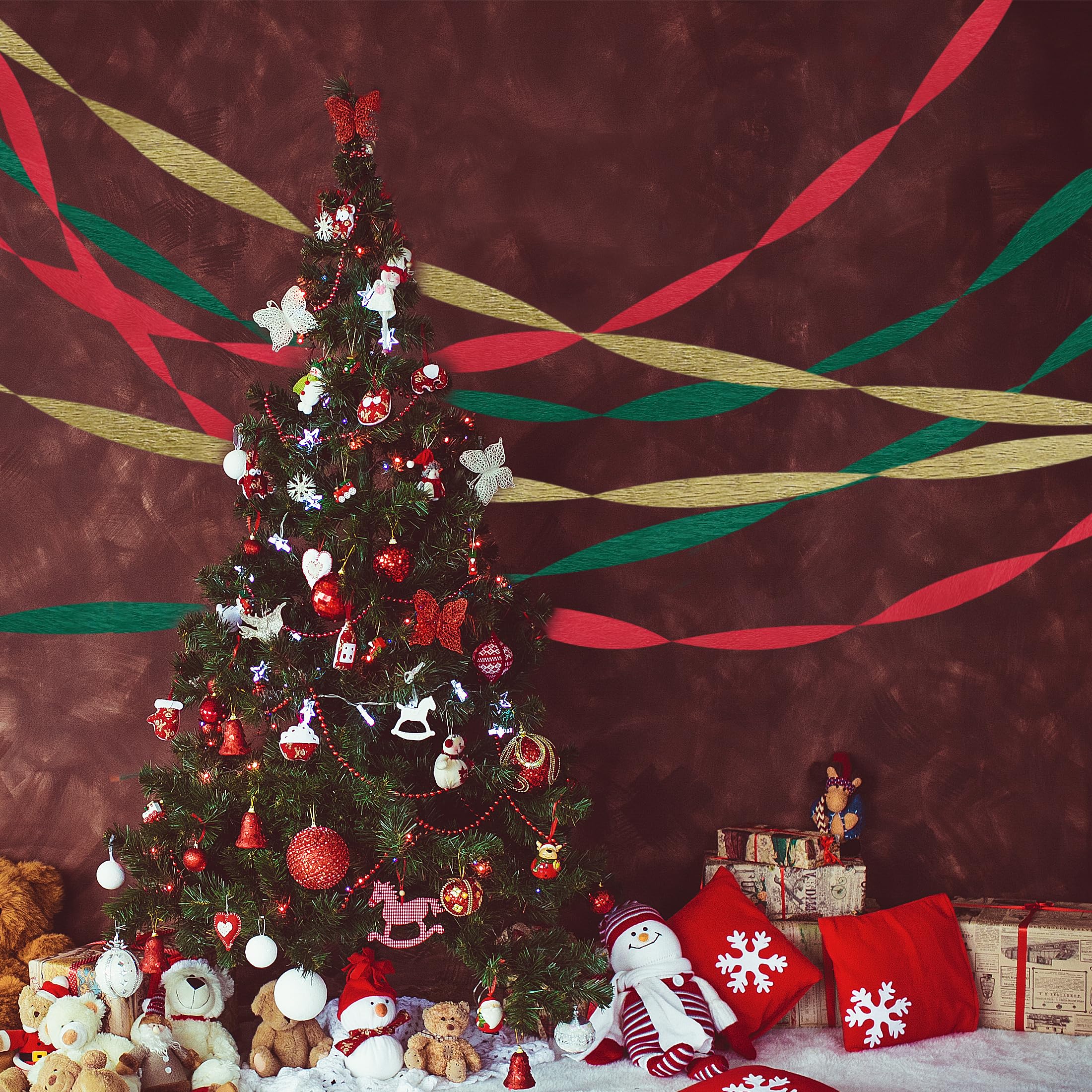 6 Rolls Christmas Crepe Paper Streamers - Red Green Gold Party Decorations for Christmas, Birthday, Baby Shower, Gender Reveal, Wedding & Graduation | DIY Crafts & Holiday Home Decoration