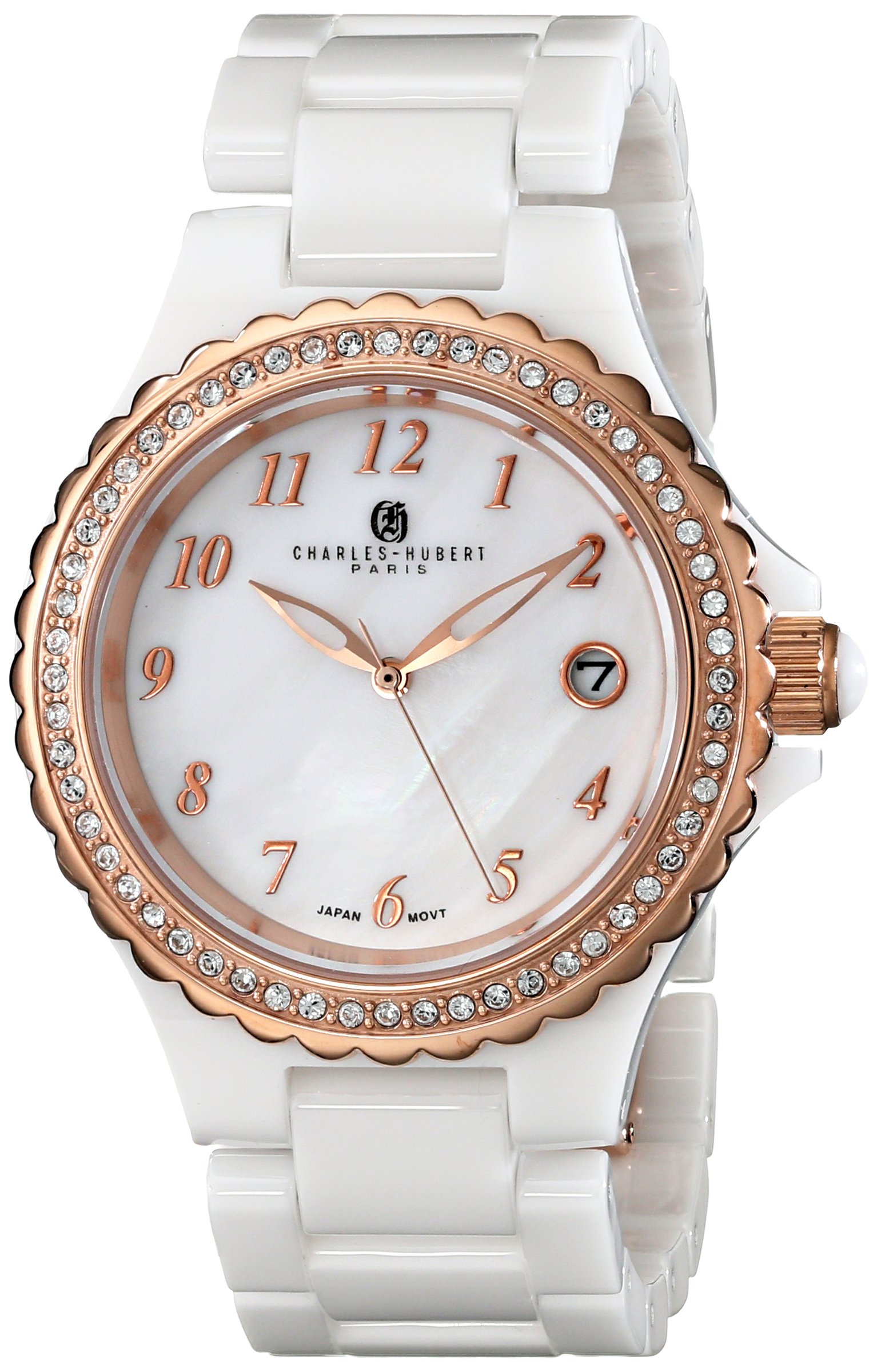 Charles-Hubert Paris Women's 6904-WRG Premium Collection Japanese Quartz Watch - Elegant White Analog Dial for Business, Office & Formal Occasions