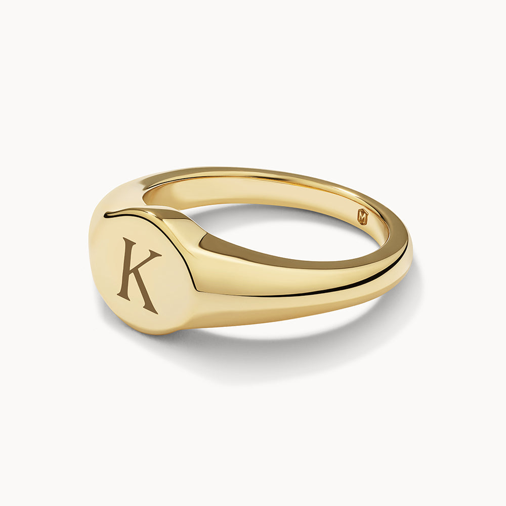 Personalized Gold Engravable Circle Signet Pinky Ring - Perfect for Engraving Initials, Names & Dates - Ideal for Gifts, Weddings & Special Occasions