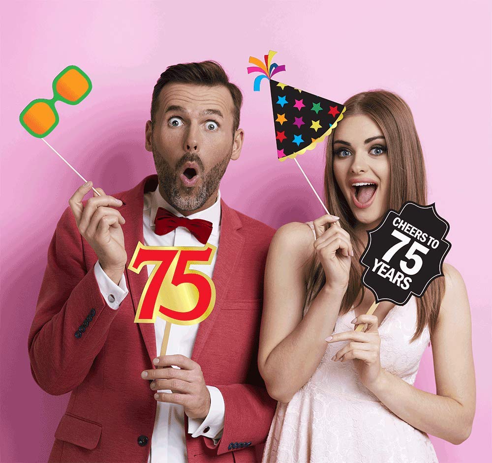 75th Birthday Photo Booth Props Kit - 40-Piece Set for 75 Year Old Birthday Party Decorations, Favors & Supplies | Perfect for Milestone Celebrations, Senior Parties & Golden Anniversary Events
