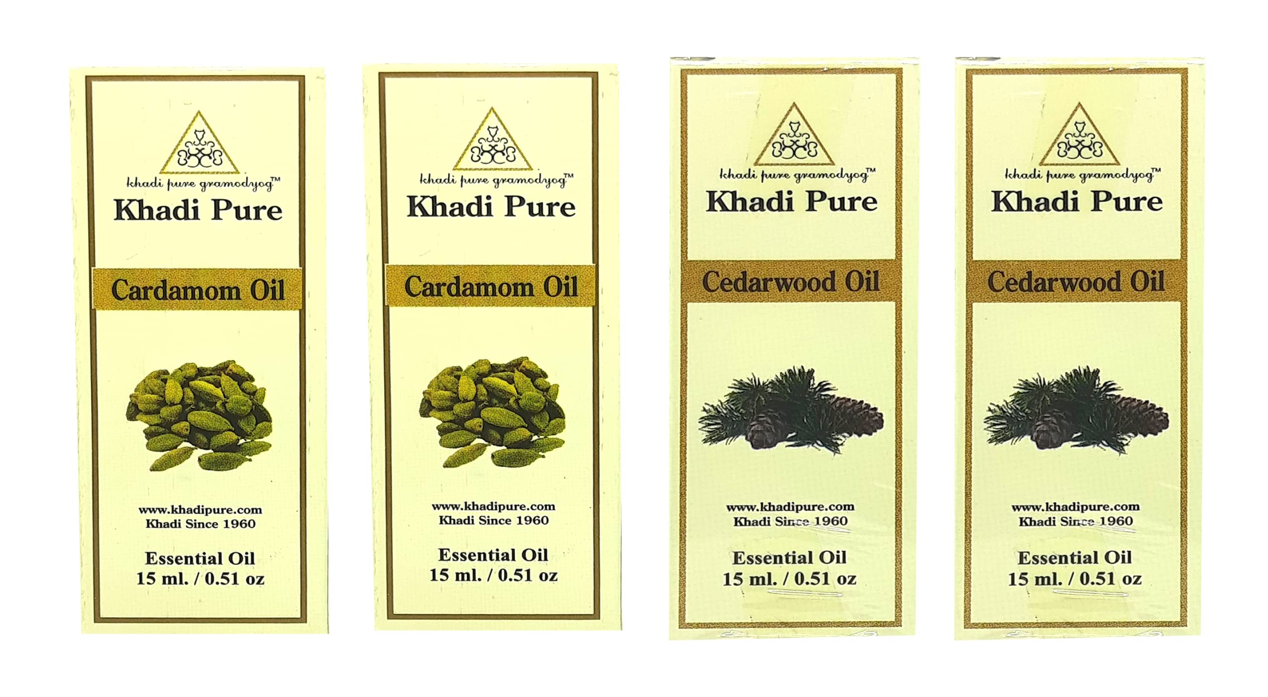 Khadi Pure Cardamom & Cedarwood Essential Oil - 15ml (Pack of 4) | Aromatherapy, Diffuser, Massage & Relaxation | Natural Stress Relief & Sleep Aid